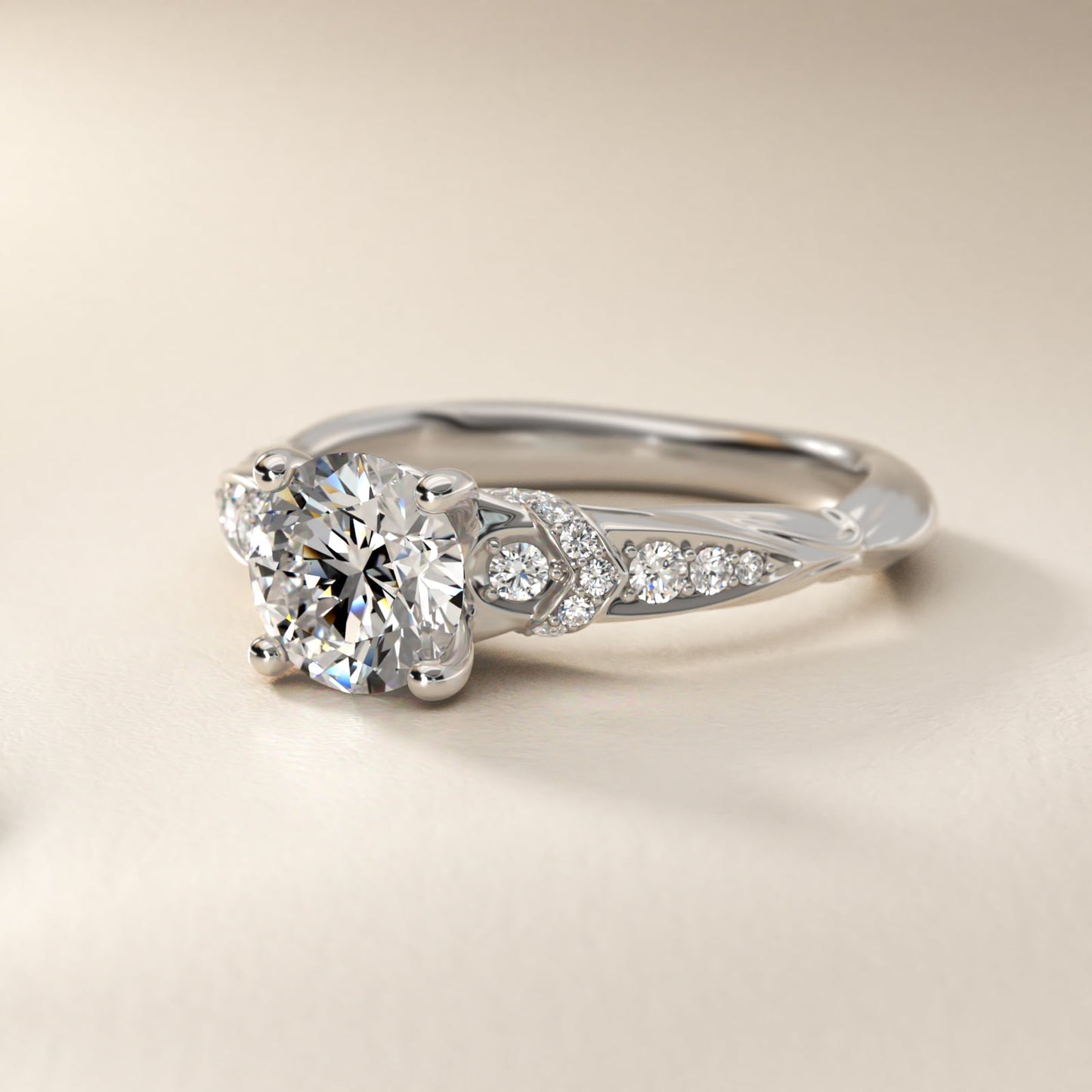 Graduated PavŽ Diamond Engagement Ring In 14K White Gold By James Allen - Round Center
