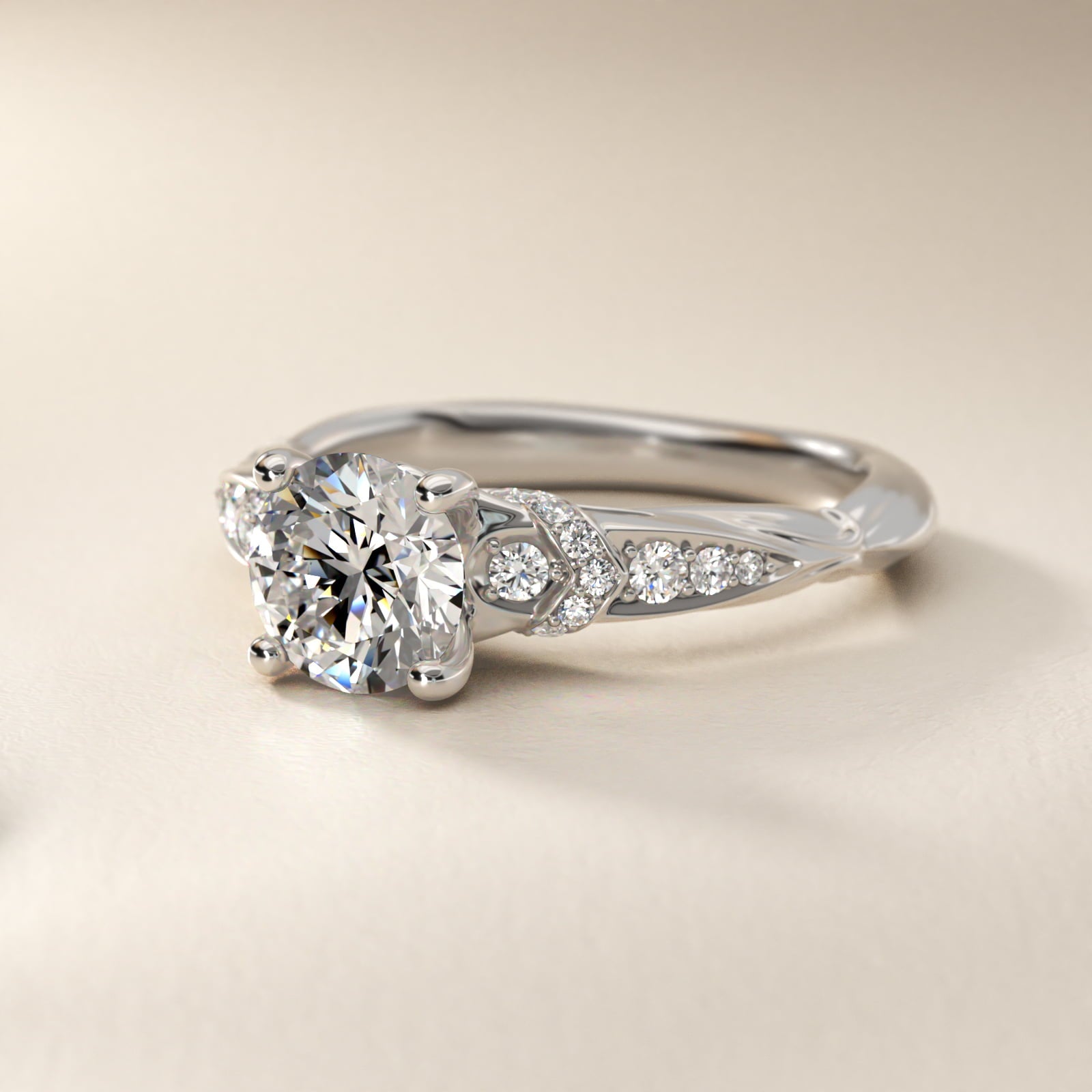 Graduated PavŽ Diamond Engagement Ring In 18k White Gold By James Allen - Round Center