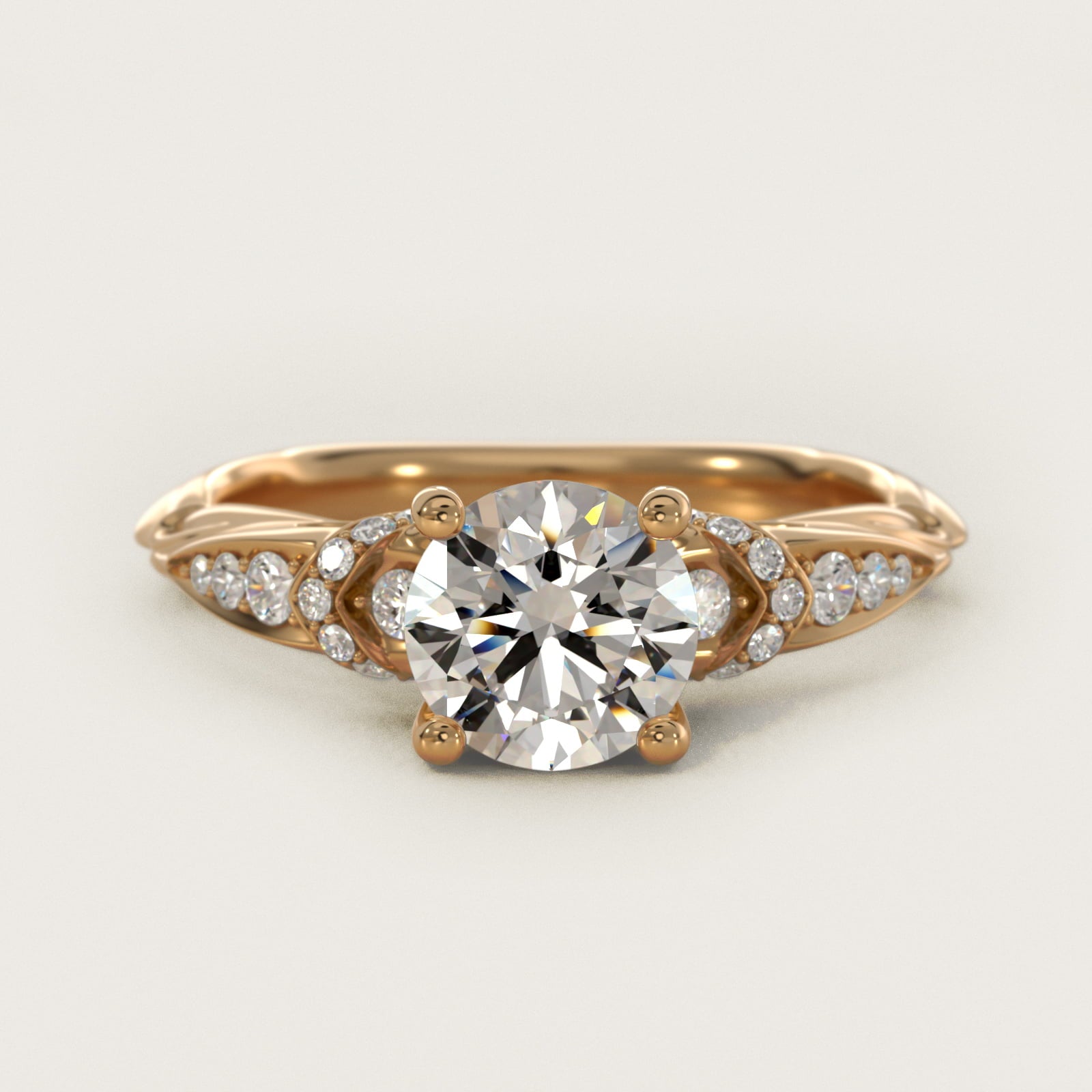 Graduated PavŽ Diamond Engagement Ring In 14K Yellow Gold By James Allen - Round Center