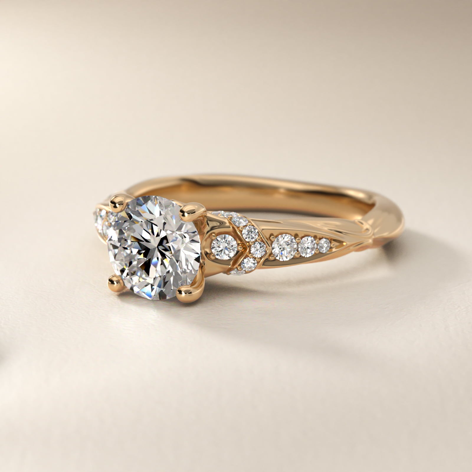 Graduated PavŽ Diamond Engagement Ring In 14K Yellow Gold By James Allen - Round Center