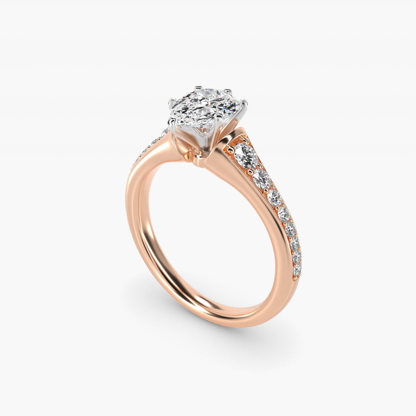 Graduated Diamond Engagement Ring in 14k Rose Gold (1/3 ct. tw.) - Pear Center
