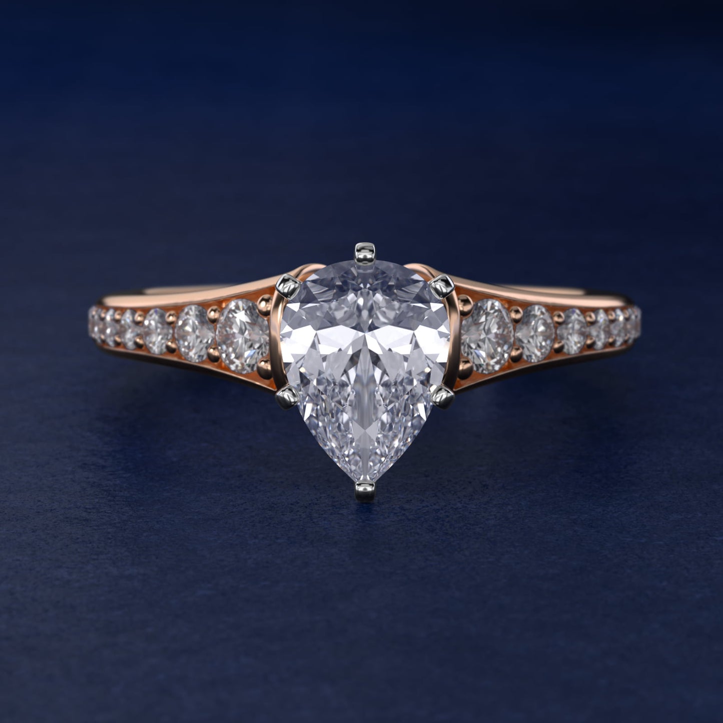 Graduated Diamond Engagement Ring in 18k Rose Gold (1/3 ct. tw.) - Pear Center