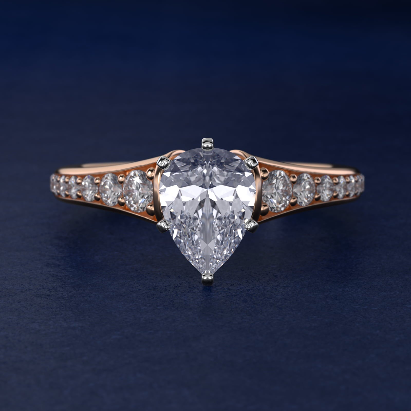 Graduated Diamond Engagement Ring in 18k Rose Gold (1/3 ct. tw.) - Pear Center
