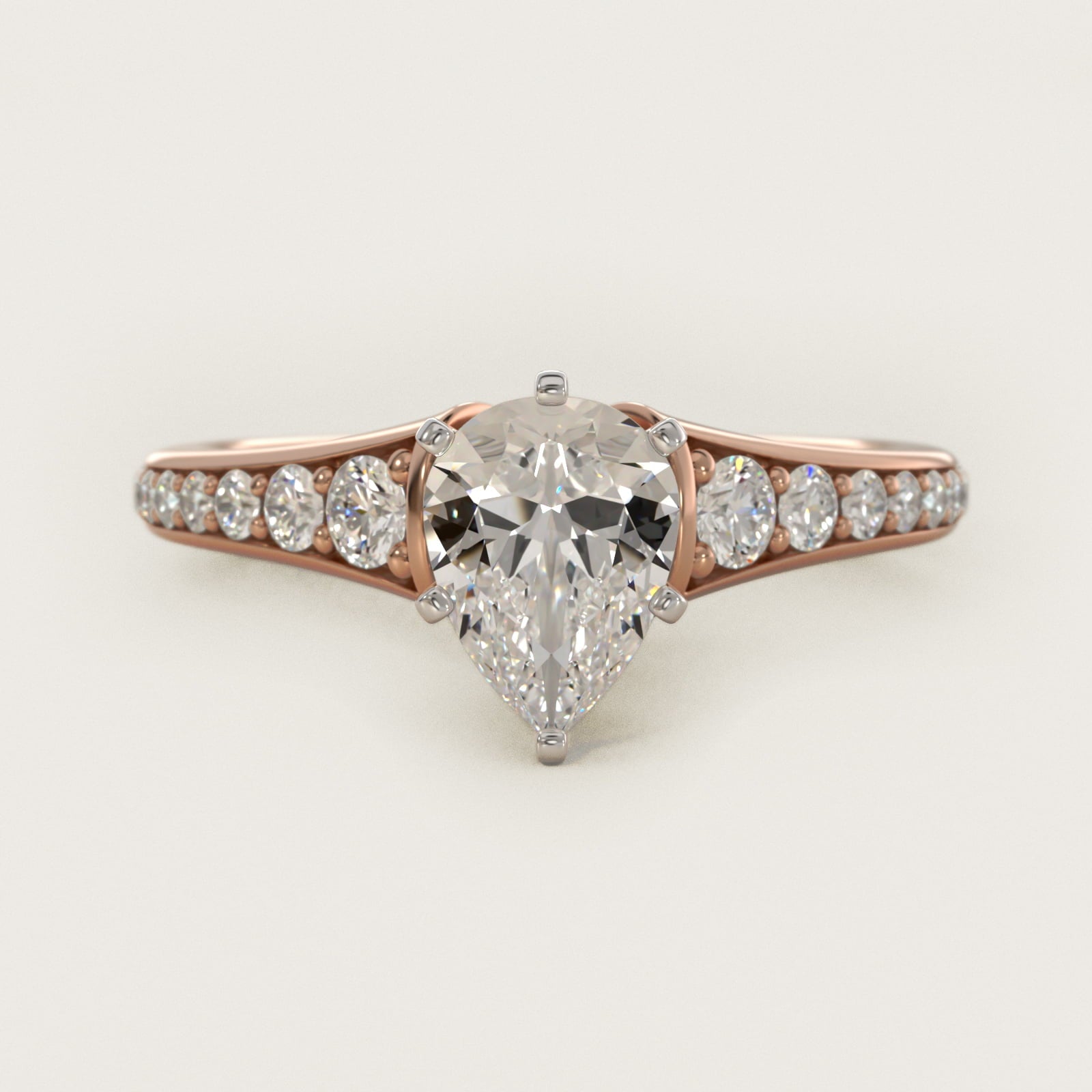 Graduated Diamond Engagement Ring in 18k Rose Gold (1/3 ct. tw.) - Pear Center