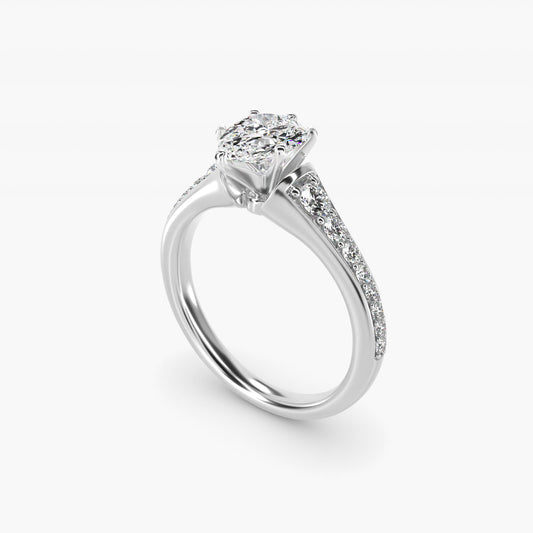 Graduated Diamond Engagement Ring in 14k White Gold (1/3 ct. tw.) - Pear Center