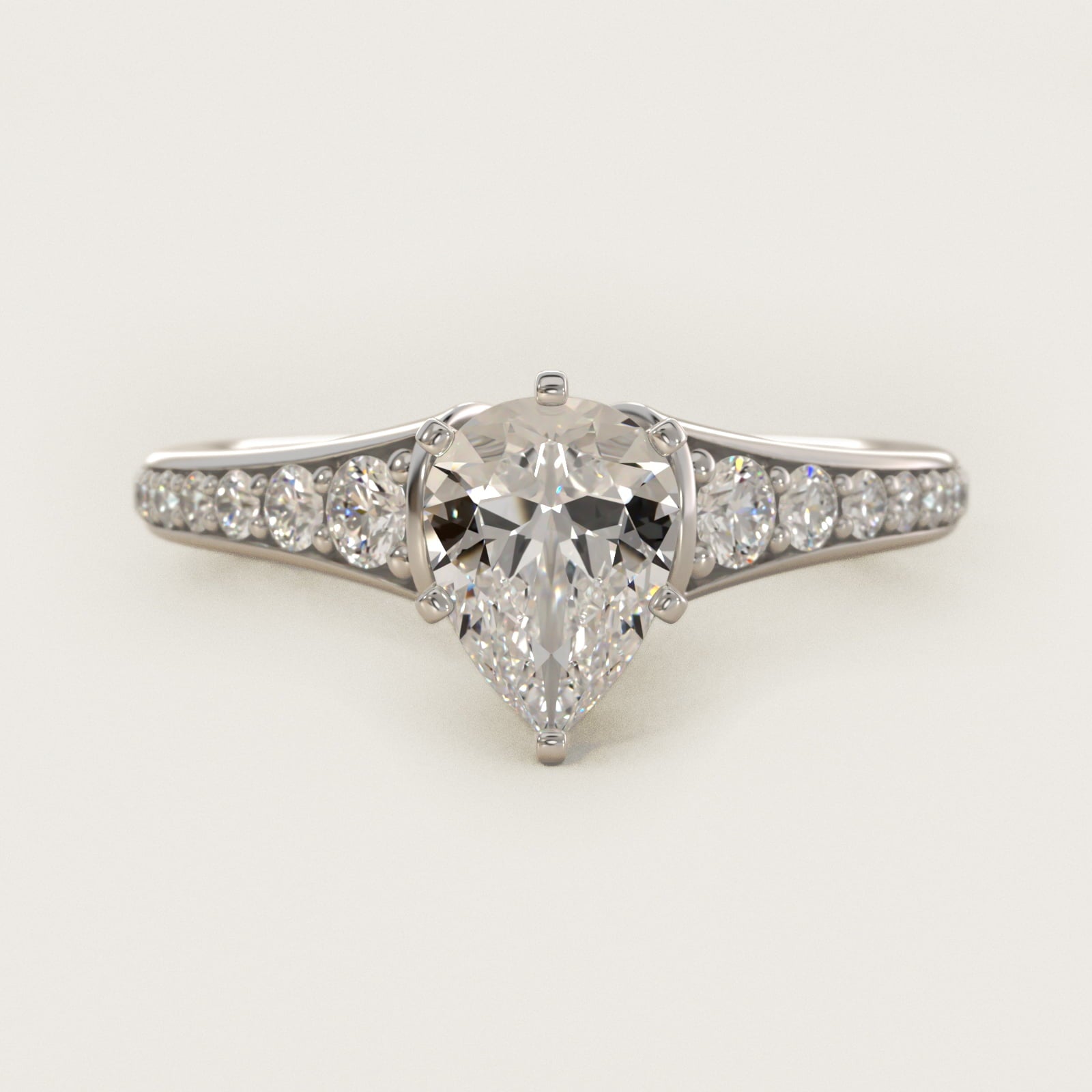 Graduated Diamond Engagement Ring in 18k White Gold (1/3 ct. tw.) - Pear Center