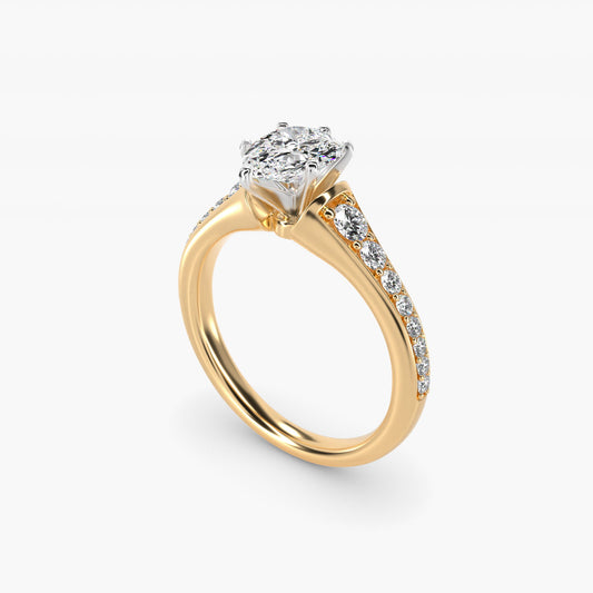 Graduated Diamond Engagement Ring in 14K Yellow Gold (1/3 ct. tw.) - Pear Center