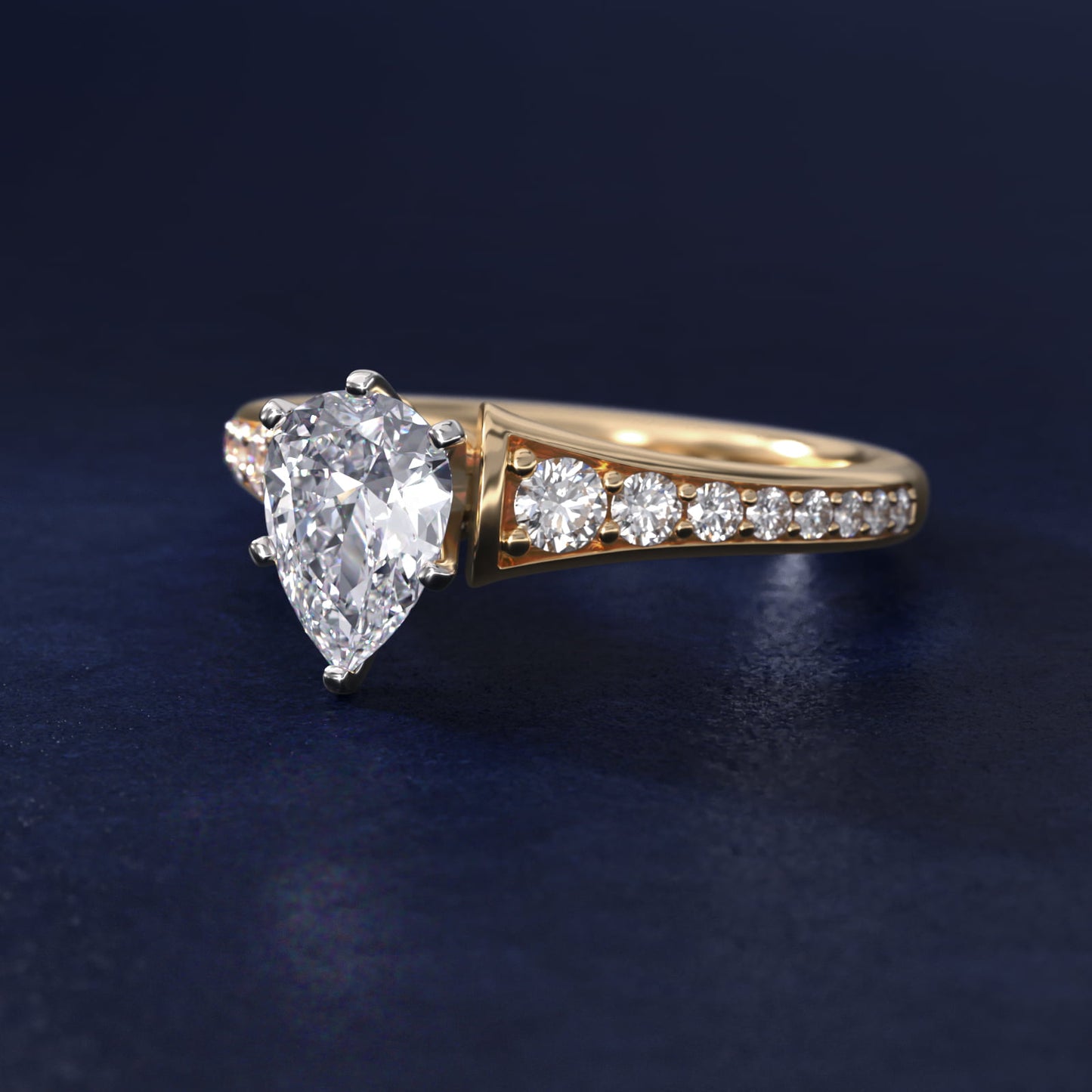 Graduated Diamond Engagement Ring in 18k Yellow Gold (1/3 ct. tw.) - Pear Center