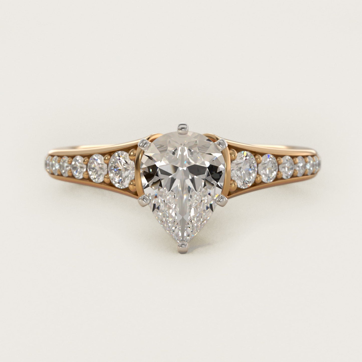 Graduated Diamond Engagement Ring in 14K Yellow Gold (1/3 ct. tw.) - Pear Center
