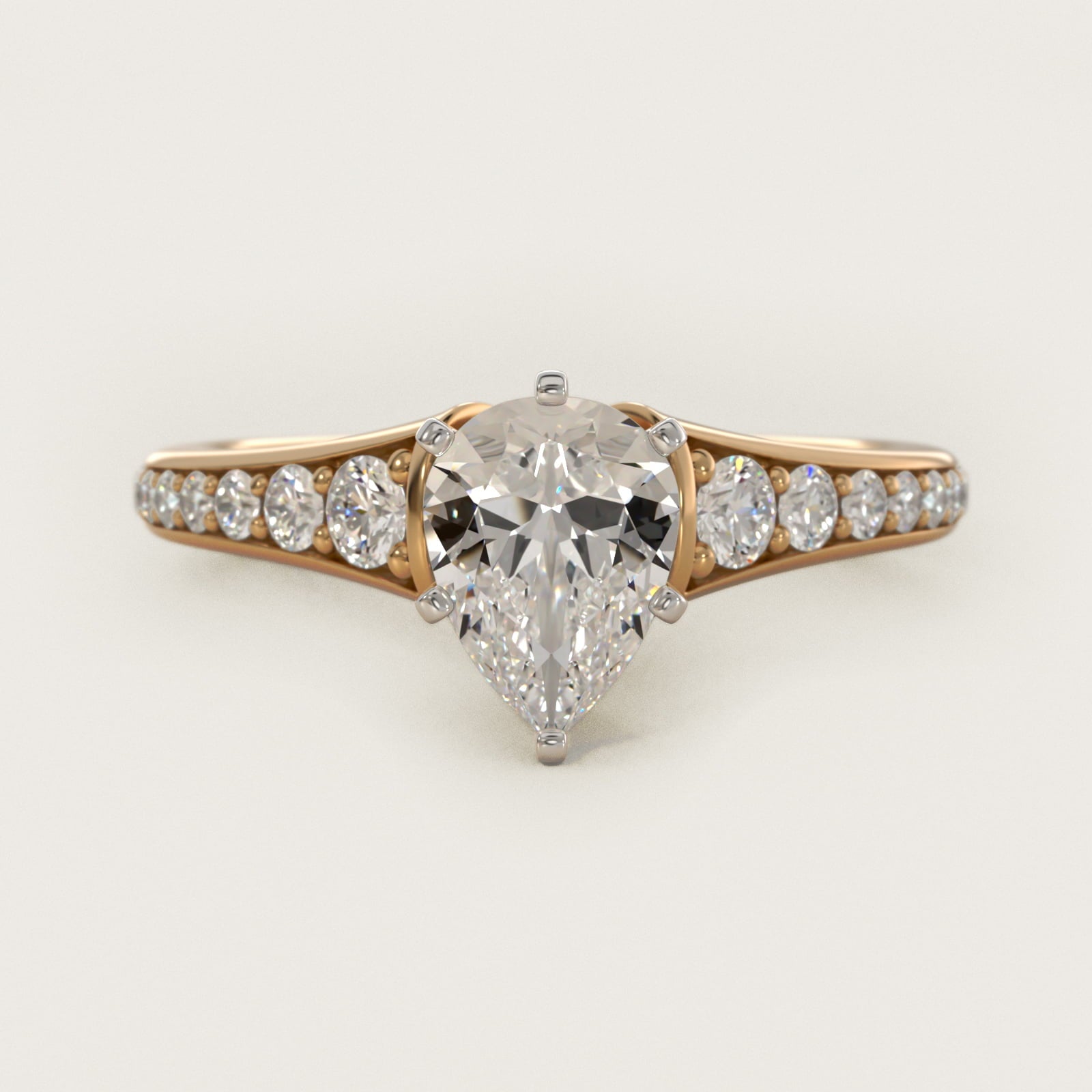 Graduated Diamond Engagement Ring in 18k Yellow Gold (1/3 ct. tw.) - Pear Center