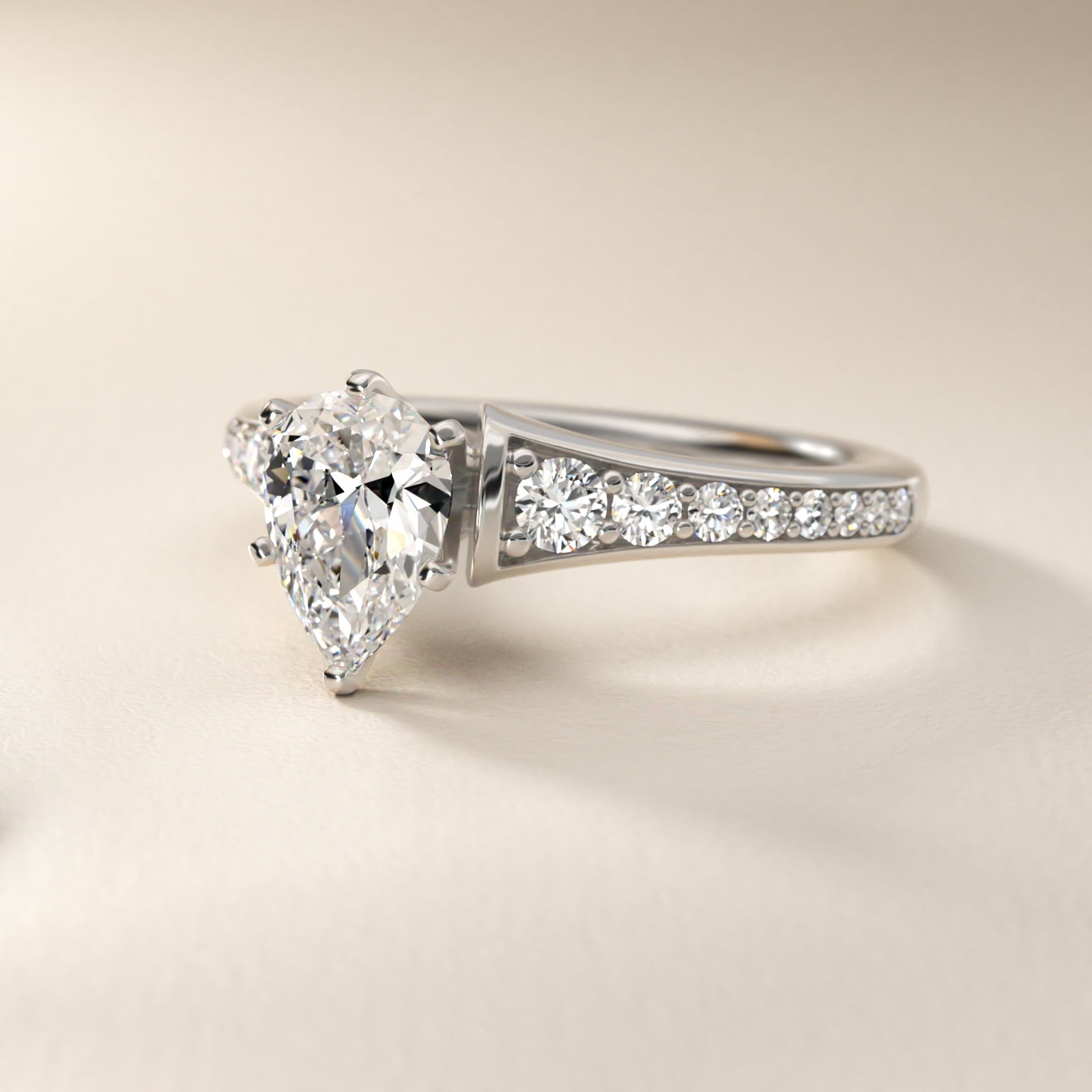Graduated Diamond Engagement Ring in Platinum (1/3 ct. tw.) - Pear Center