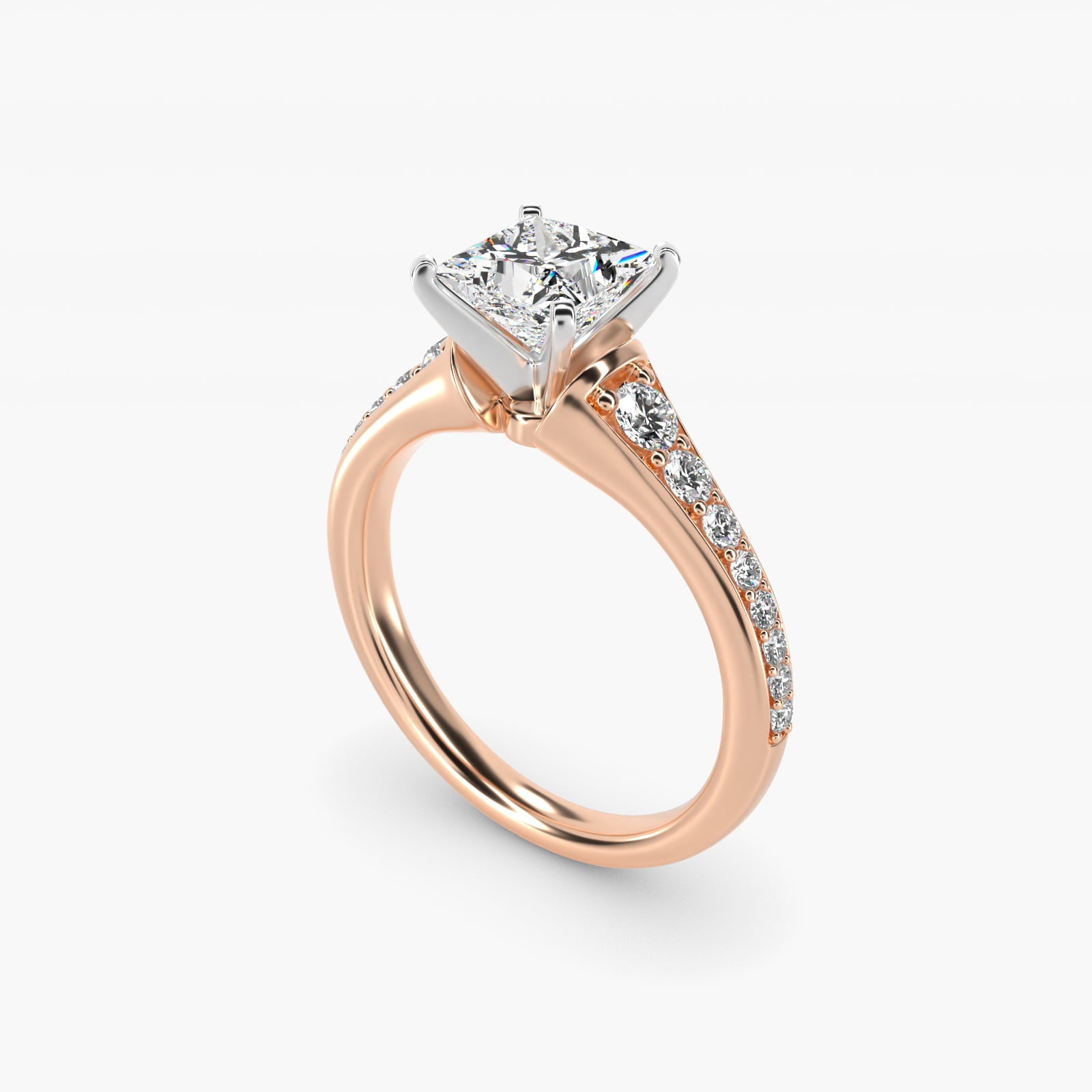 Graduated Diamond Engagement Ring in 14k Rose Gold (1/3 ct. tw.) - Princess Center