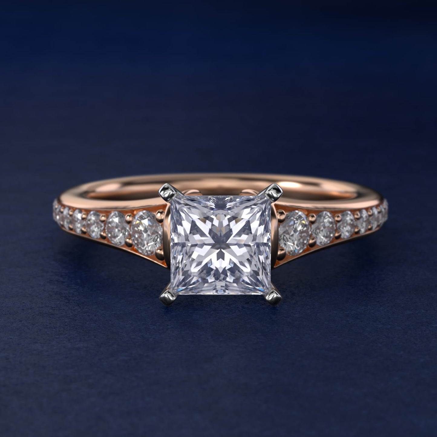 Graduated Diamond Engagement Ring in 14k Rose Gold (1/3 ct. tw.) - Princess Center