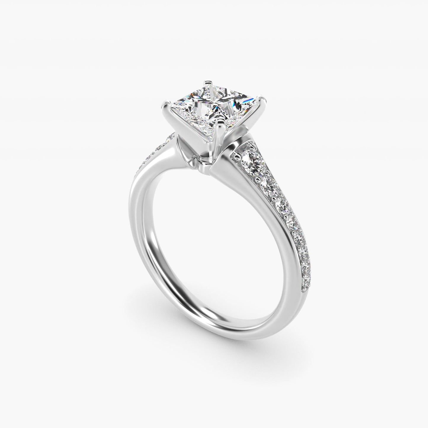 Graduated Diamond Engagement Ring in 14k White Gold (1/3 ct. tw.) - Princess Center