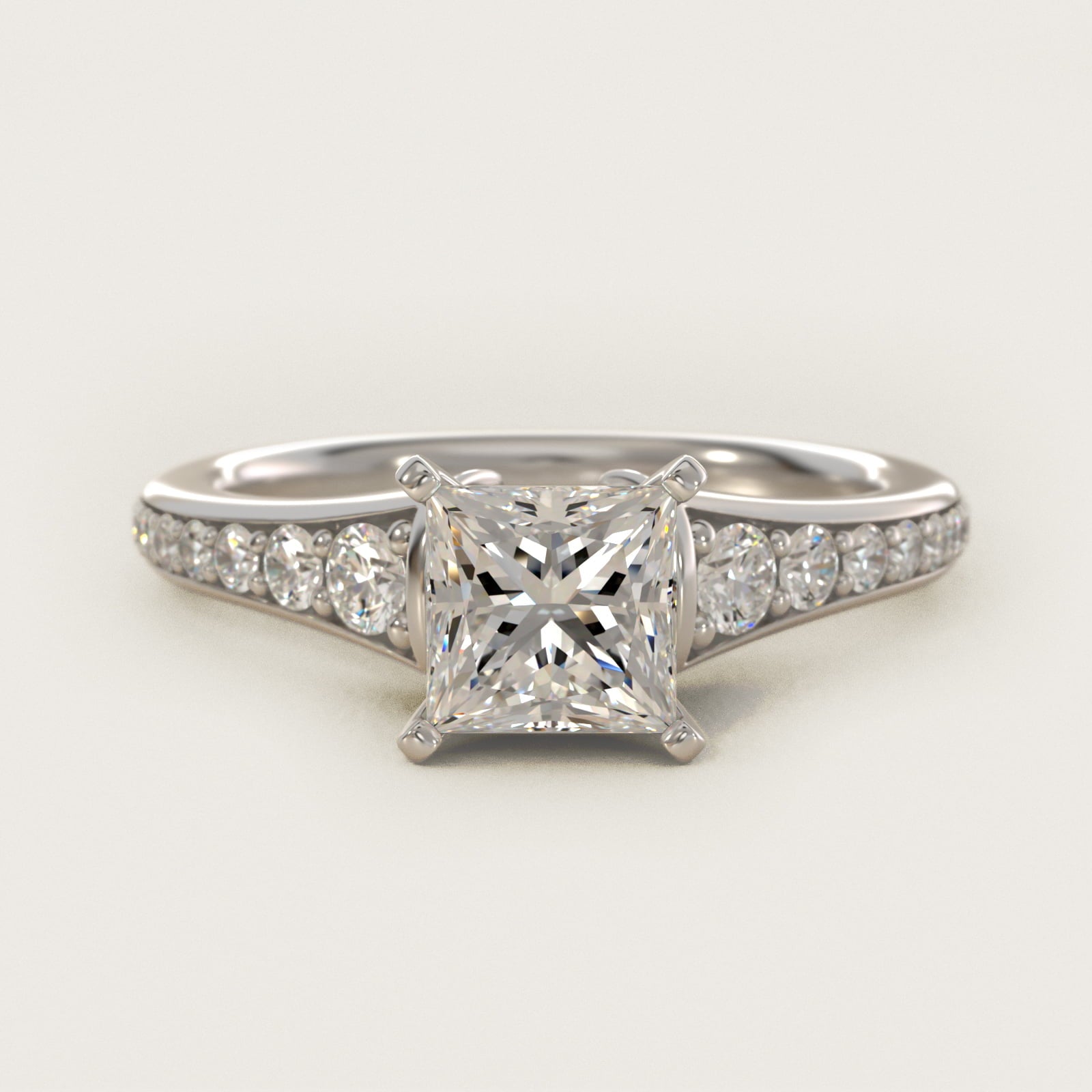 Graduated Diamond Engagement Ring in 14k White Gold (1/3 ct. tw.) - Princess Center