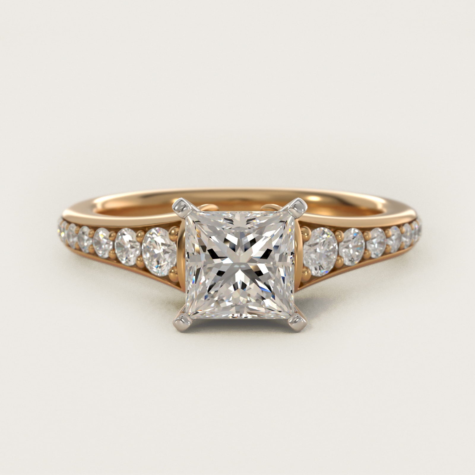 Graduated Diamond Engagement Ring in 18k Yellow Gold (1/3 ct. tw.) - Princess Center
