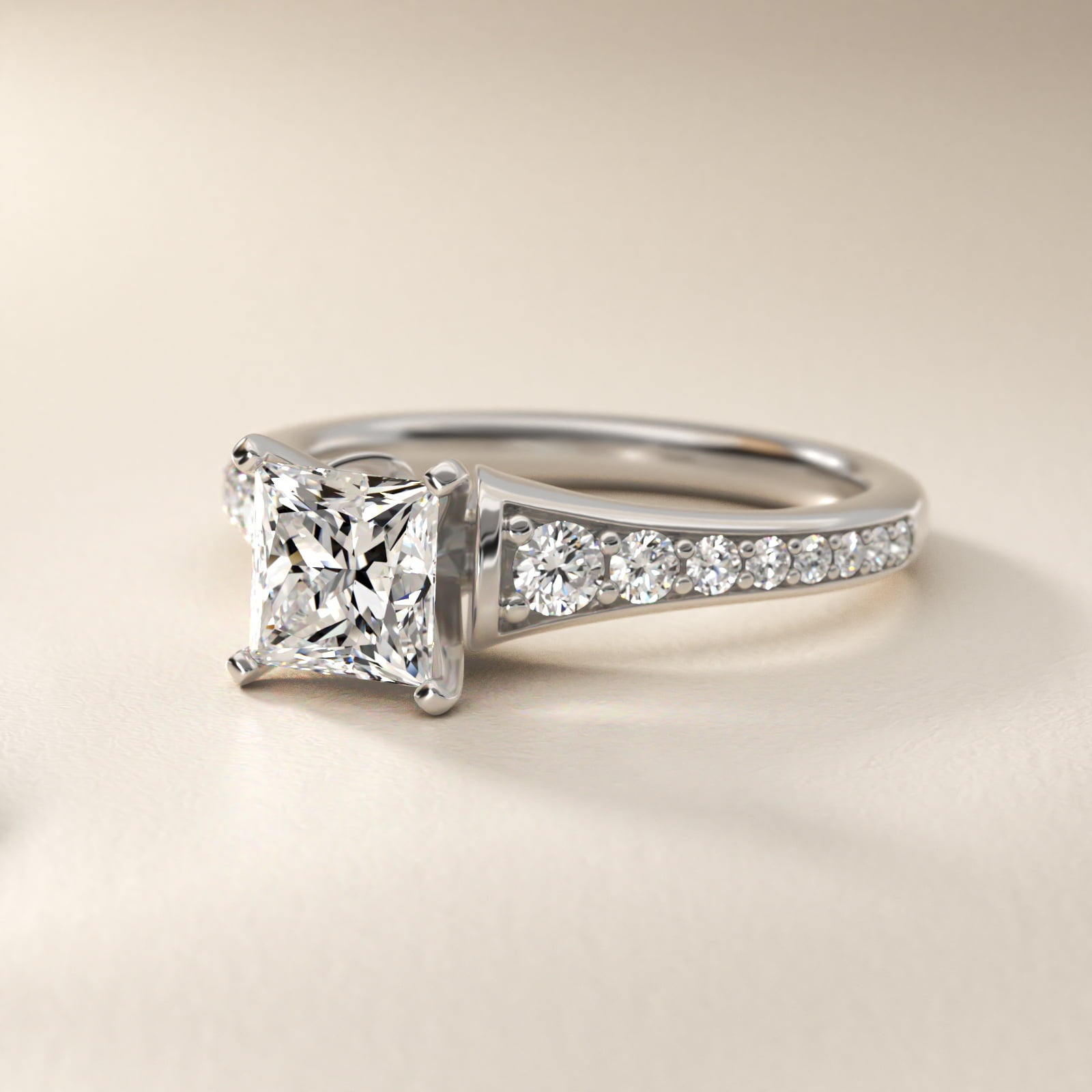 Graduated Diamond Engagement Ring in Platinum (1/3 ct. tw.) - Princess Center