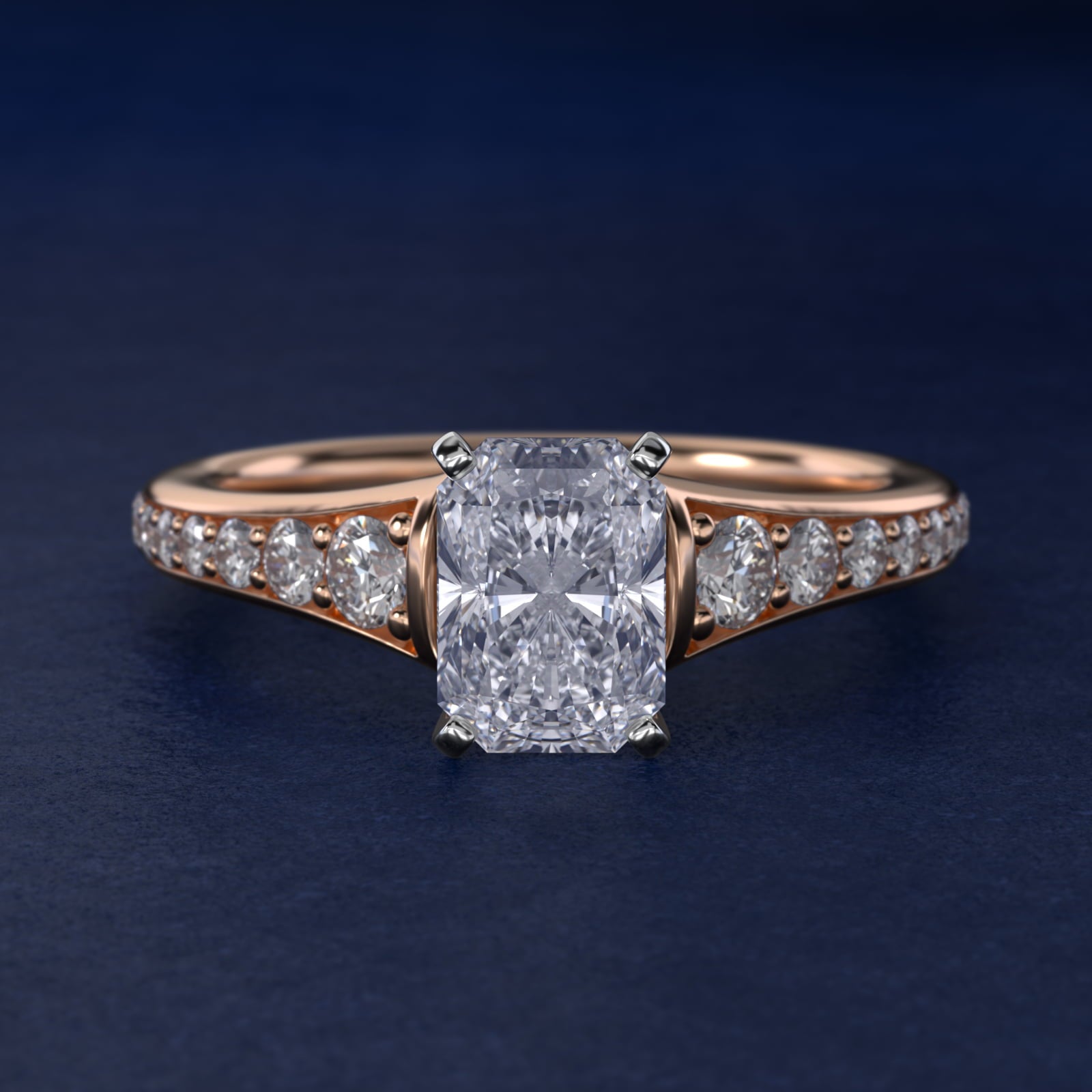 Graduated Diamond Engagement Ring in 18k Rose Gold (1/3 ct. tw.) - Radiant Center