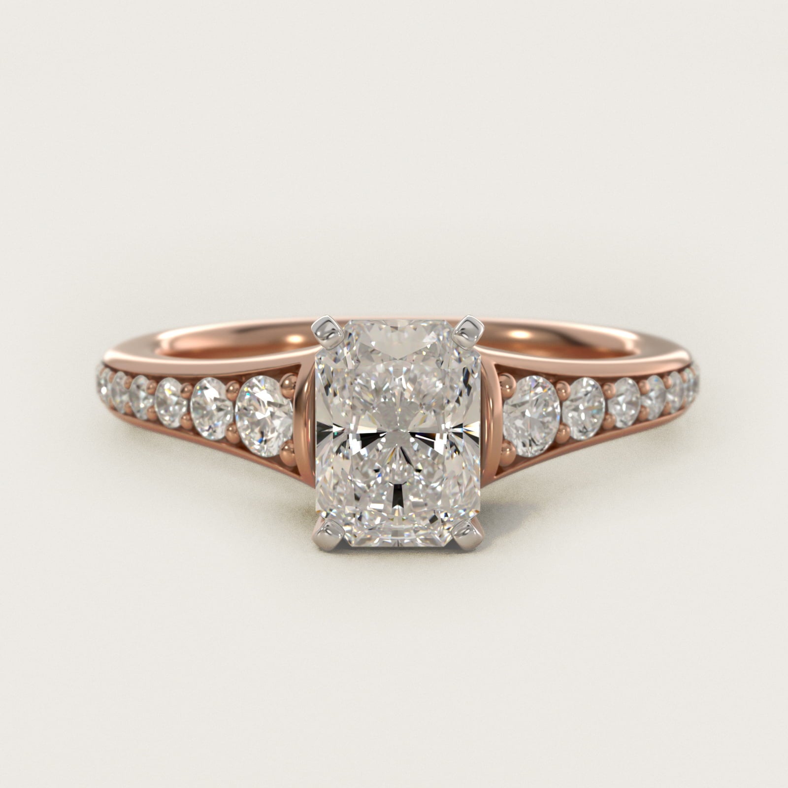 Graduated Diamond Engagement Ring in 18k Rose Gold (1/3 ct. tw.) - Radiant Center