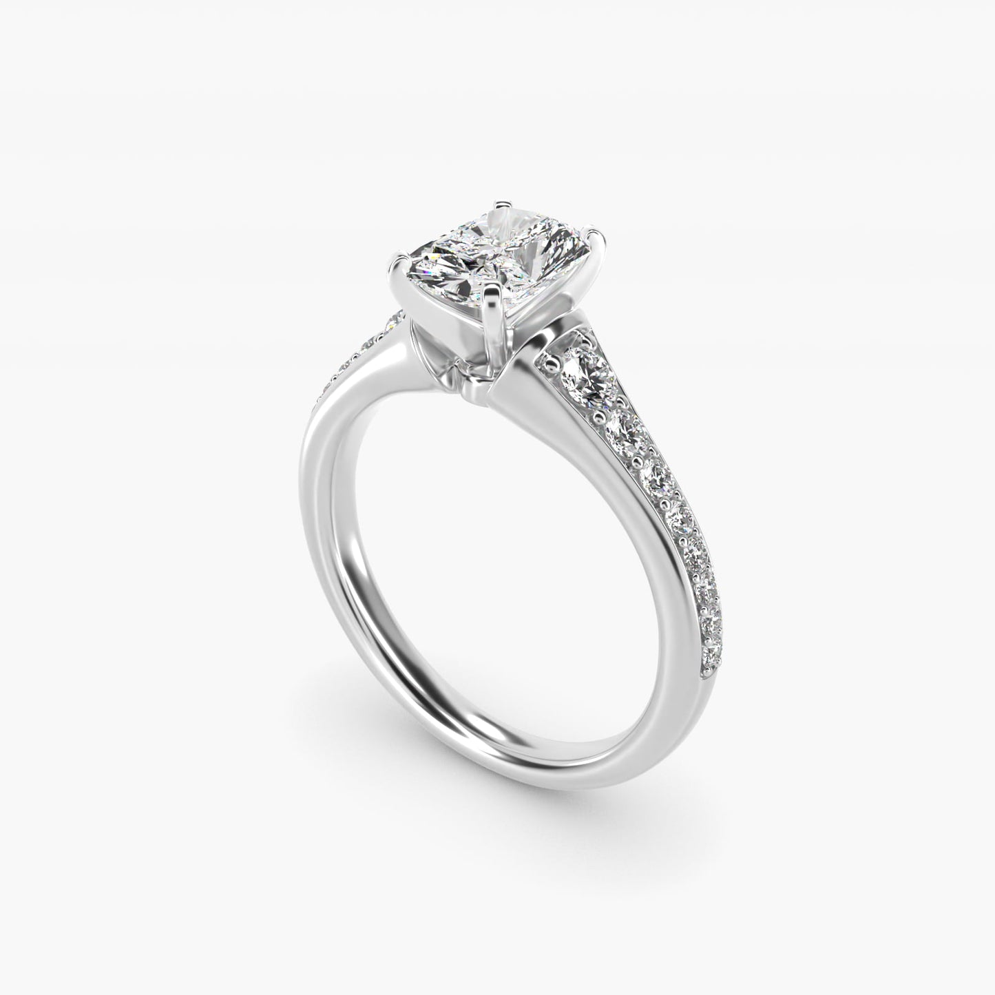 Graduated Diamond Engagement Ring in 14k White Gold (1/3 ct. tw.) - Radiant Center