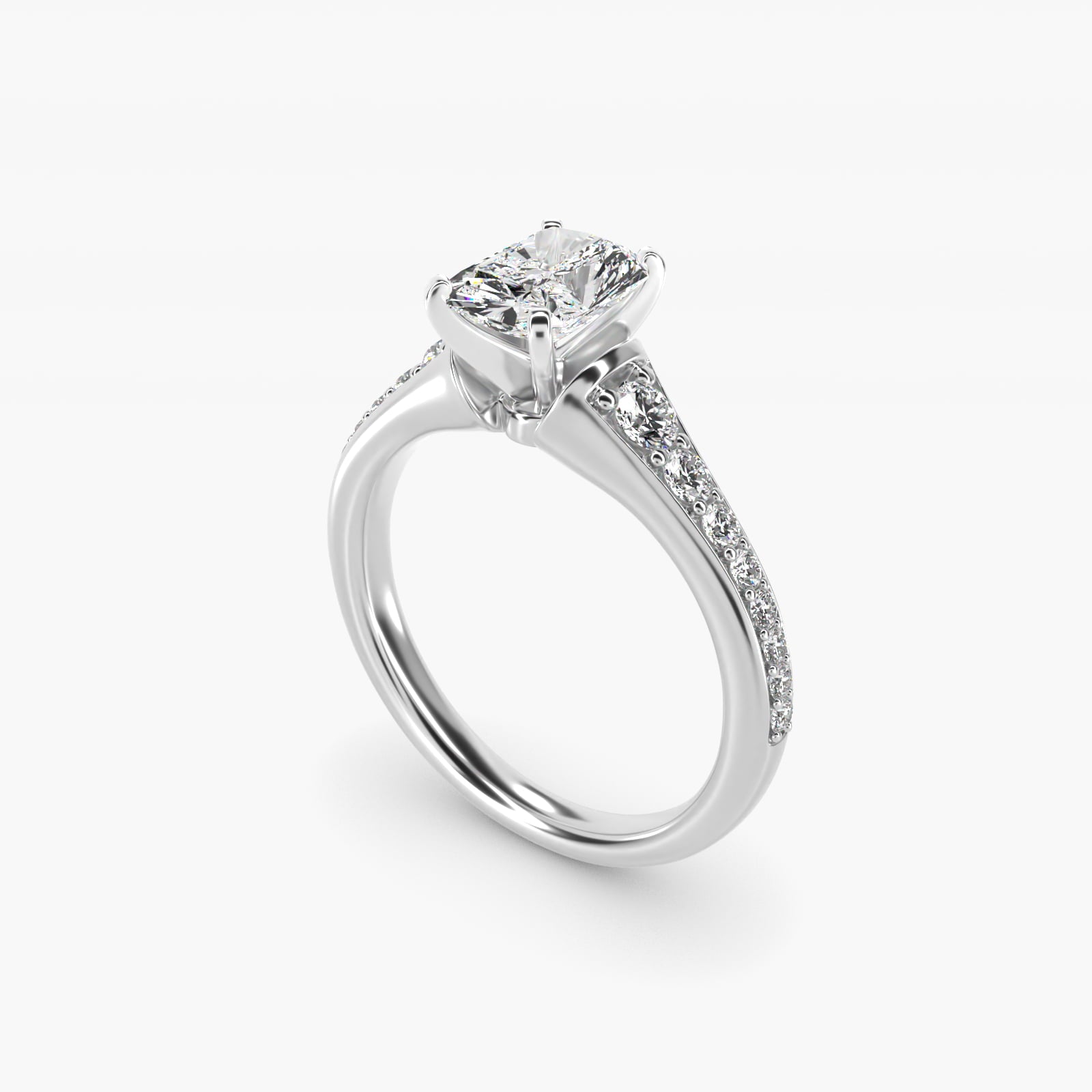 Graduated Diamond Engagement Ring in 18k White Gold (1/3 ct. tw.) - Radiant Center