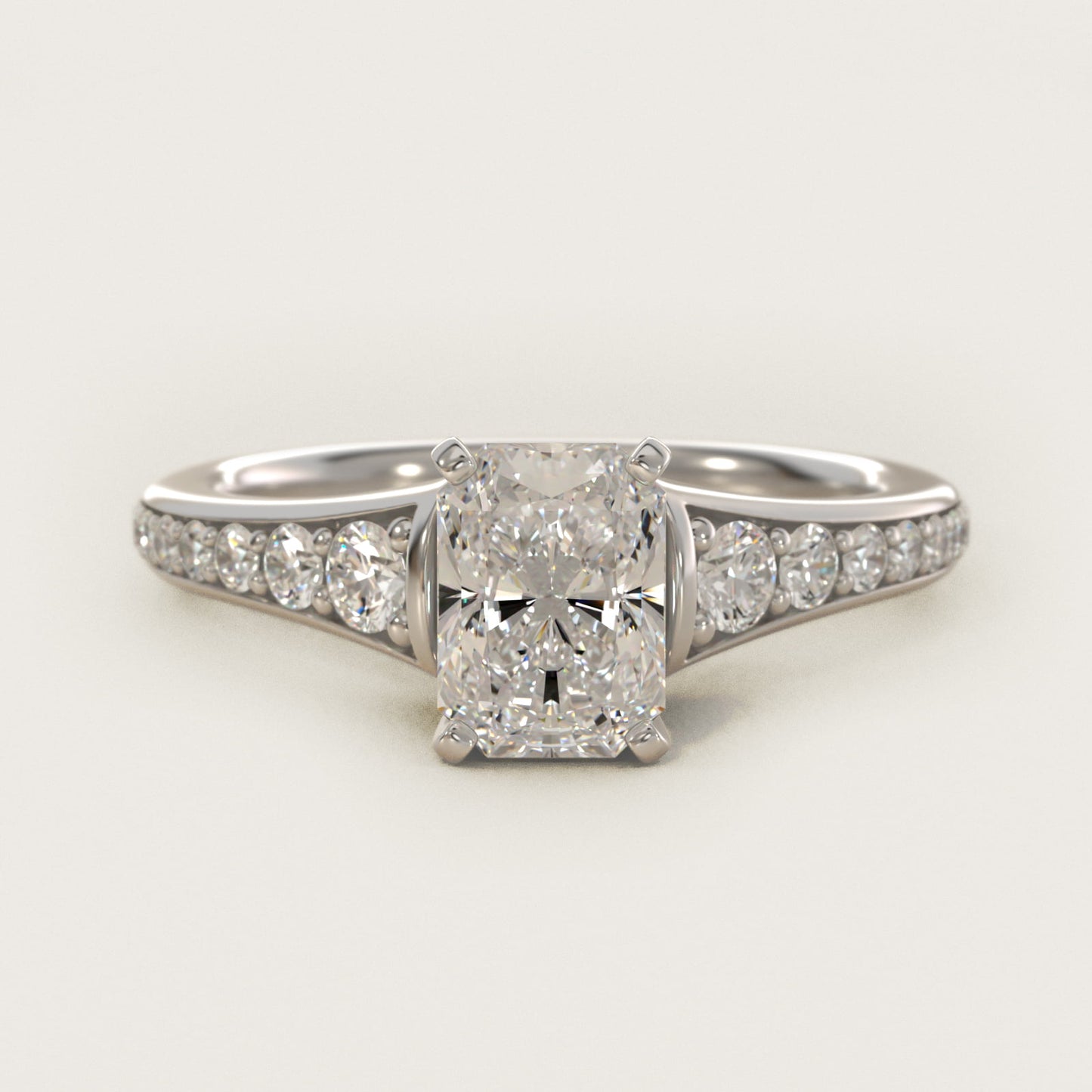 Graduated Diamond Engagement Ring in 18k White Gold (1/3 ct. tw.) - Radiant Center
