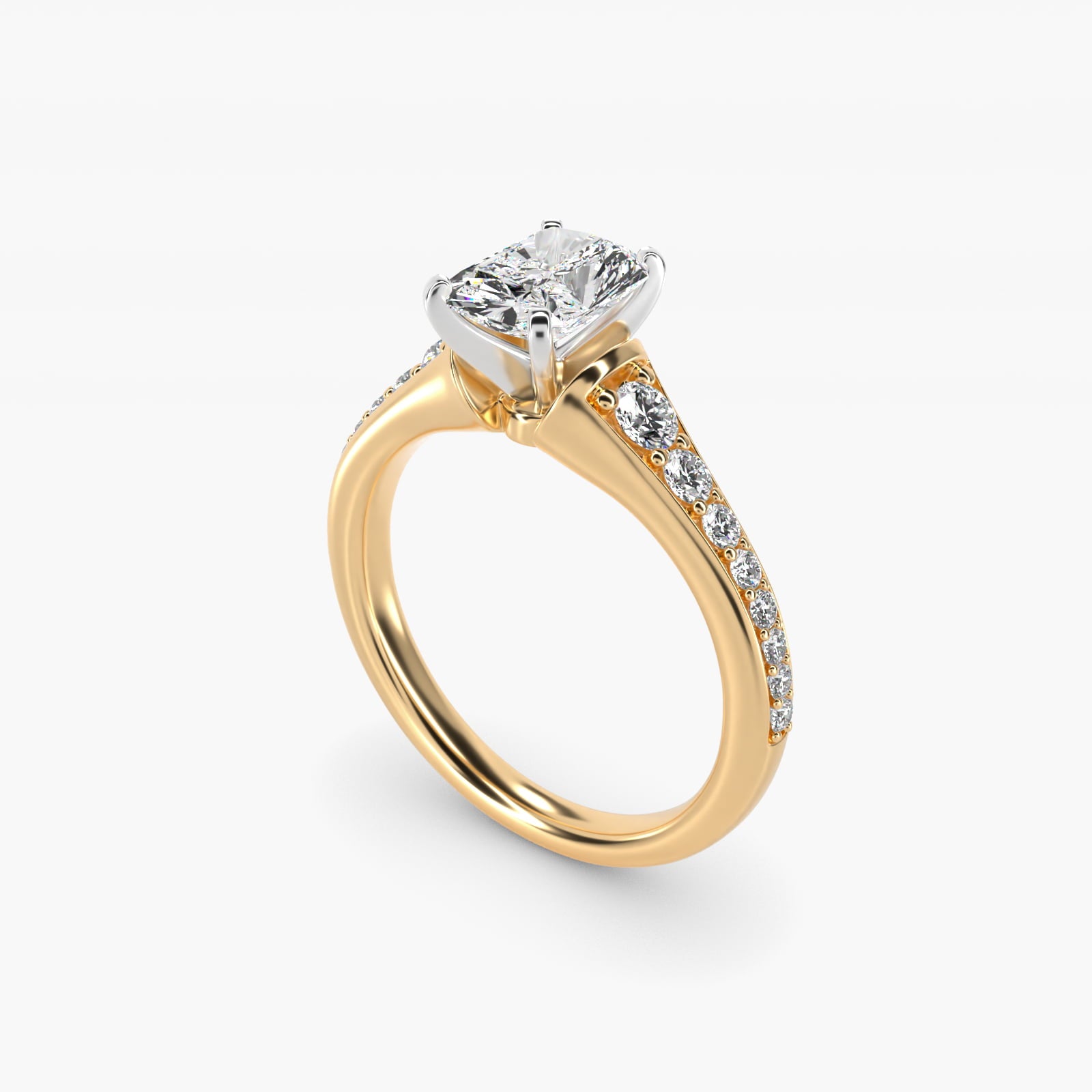 Graduated Diamond Engagement Ring in 18k Yellow Gold (1/3 ct. tw.) - Radiant Center