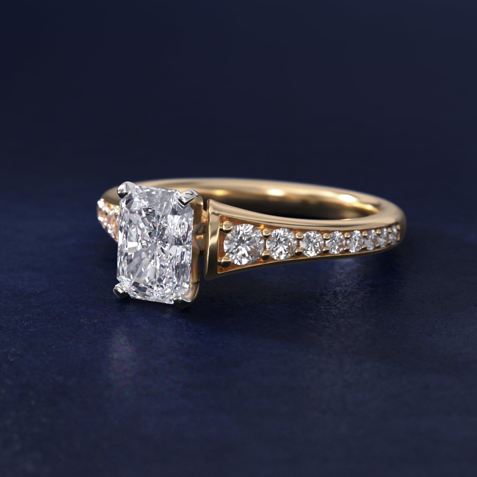 Graduated Diamond Engagement Ring in 18k Yellow Gold (1/3 ct. tw.) - Radiant Center