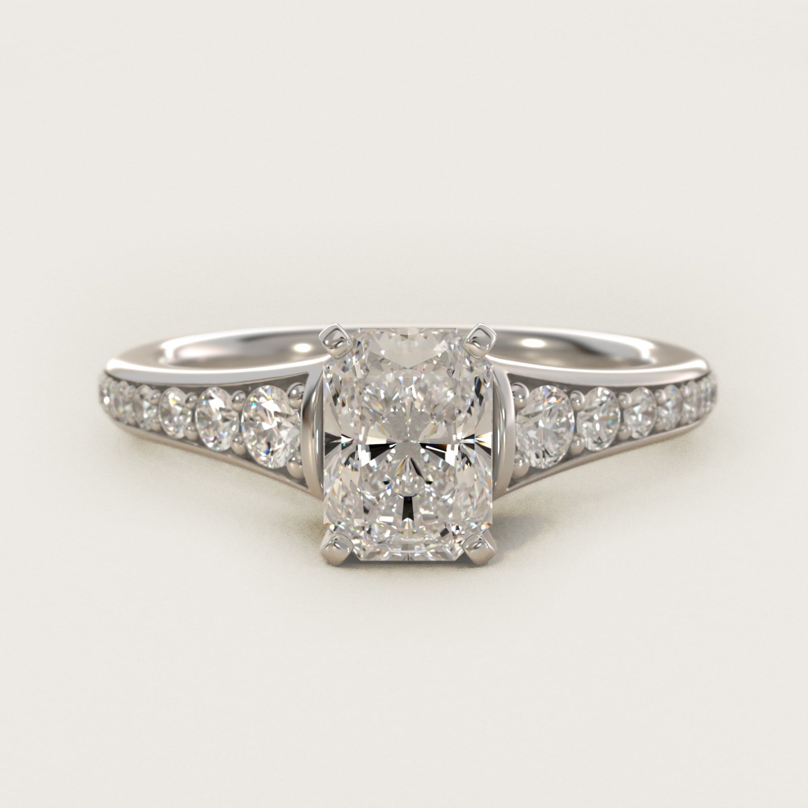 Graduated Diamond Engagement Ring in Platinum (1/3 ct. tw.) - Radiant Center