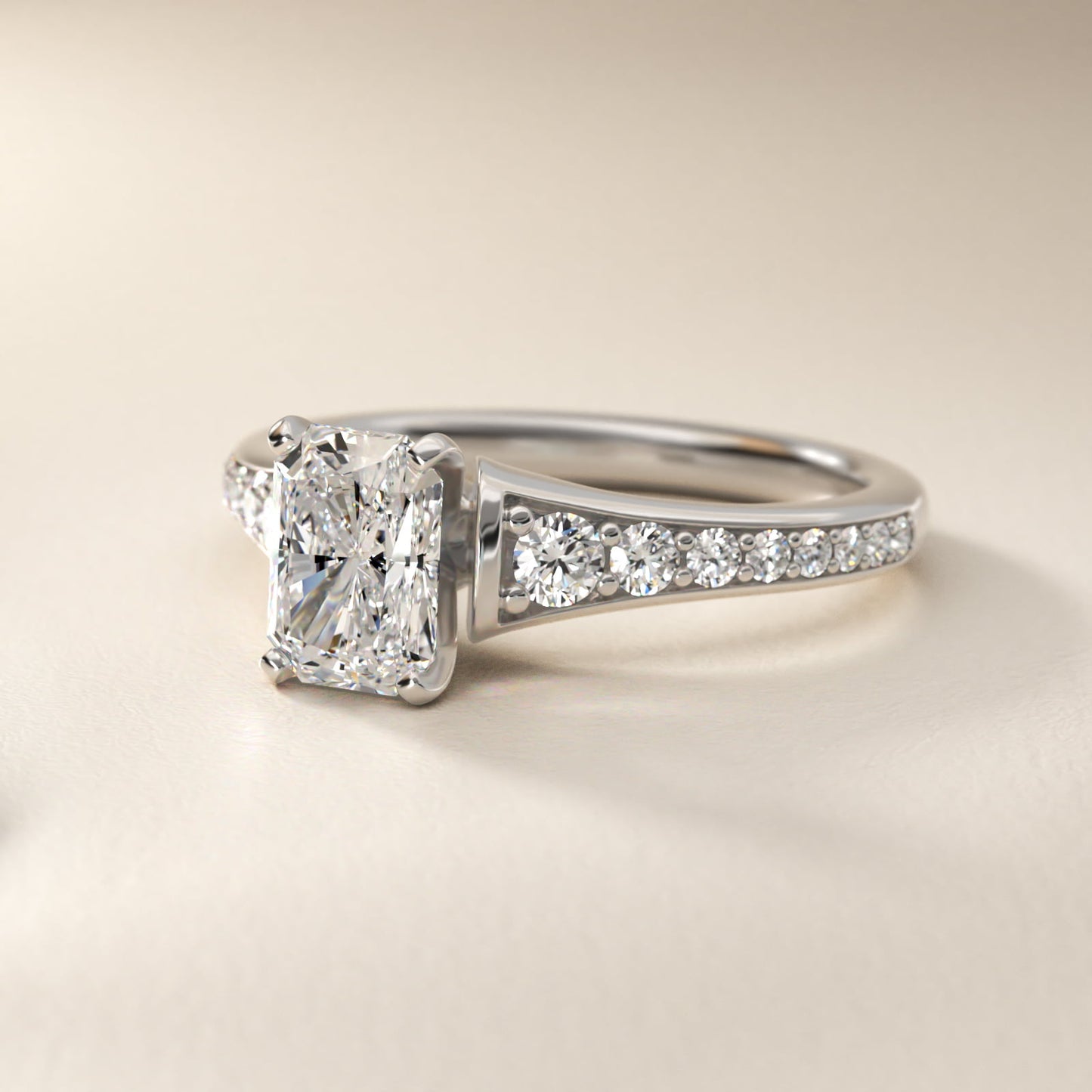 Graduated Diamond Engagement Ring in Platinum (1/3 ct. tw.) - Radiant Center