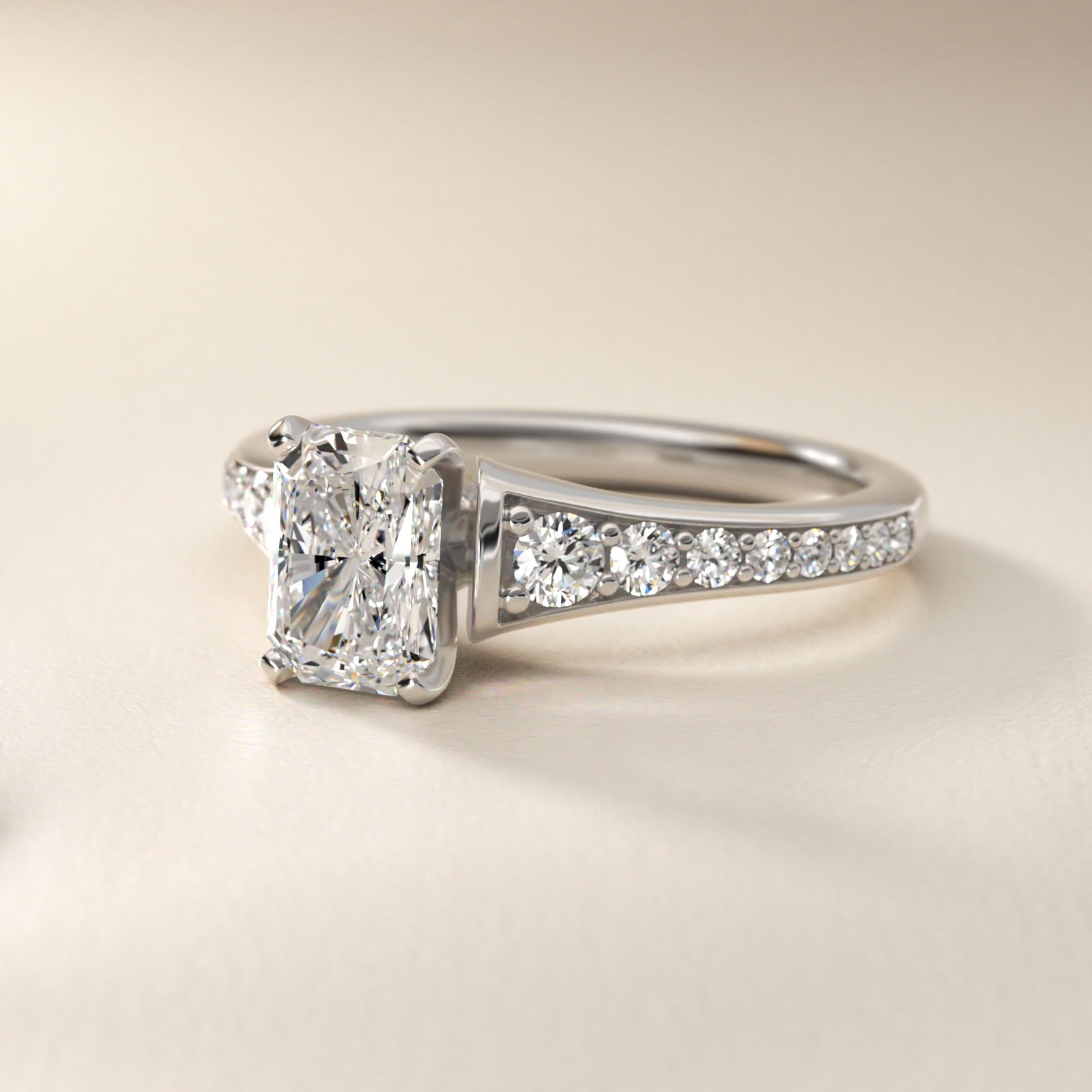 Graduated Diamond Engagement Ring in Platinum (1/3 ct. tw.) - Radiant Center