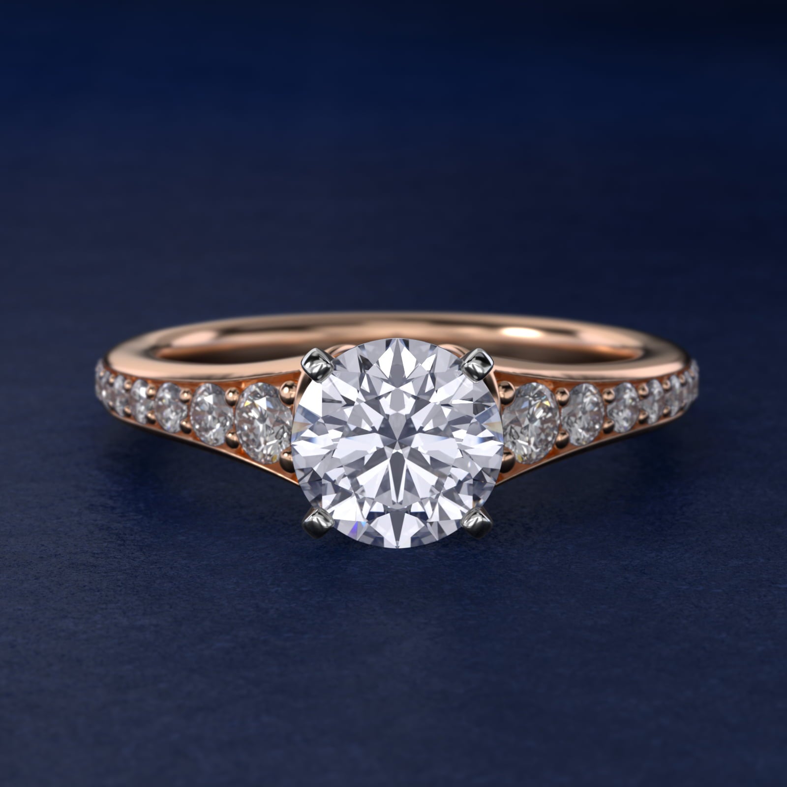 Graduated Diamond Engagement Ring in 18k Rose Gold (1/3 ct. tw.) - Round Center