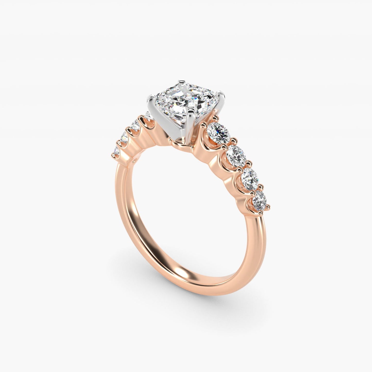 Graduated Side Stone Diamond Engagement Ring in 18k Rose Gold (3/8 ct. tw.) - Asscher Center