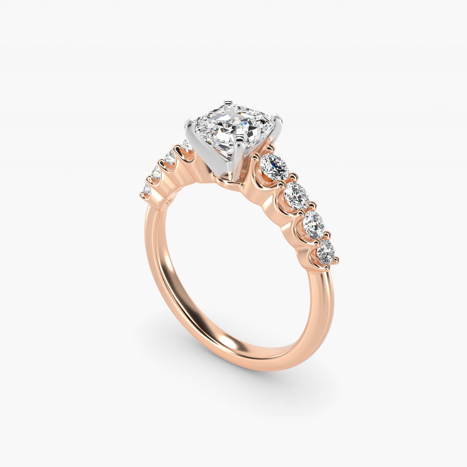 Graduated Side Stone Diamond Engagement Ring in 18k Rose Gold (3/8 ct. tw.) - Asscher Center