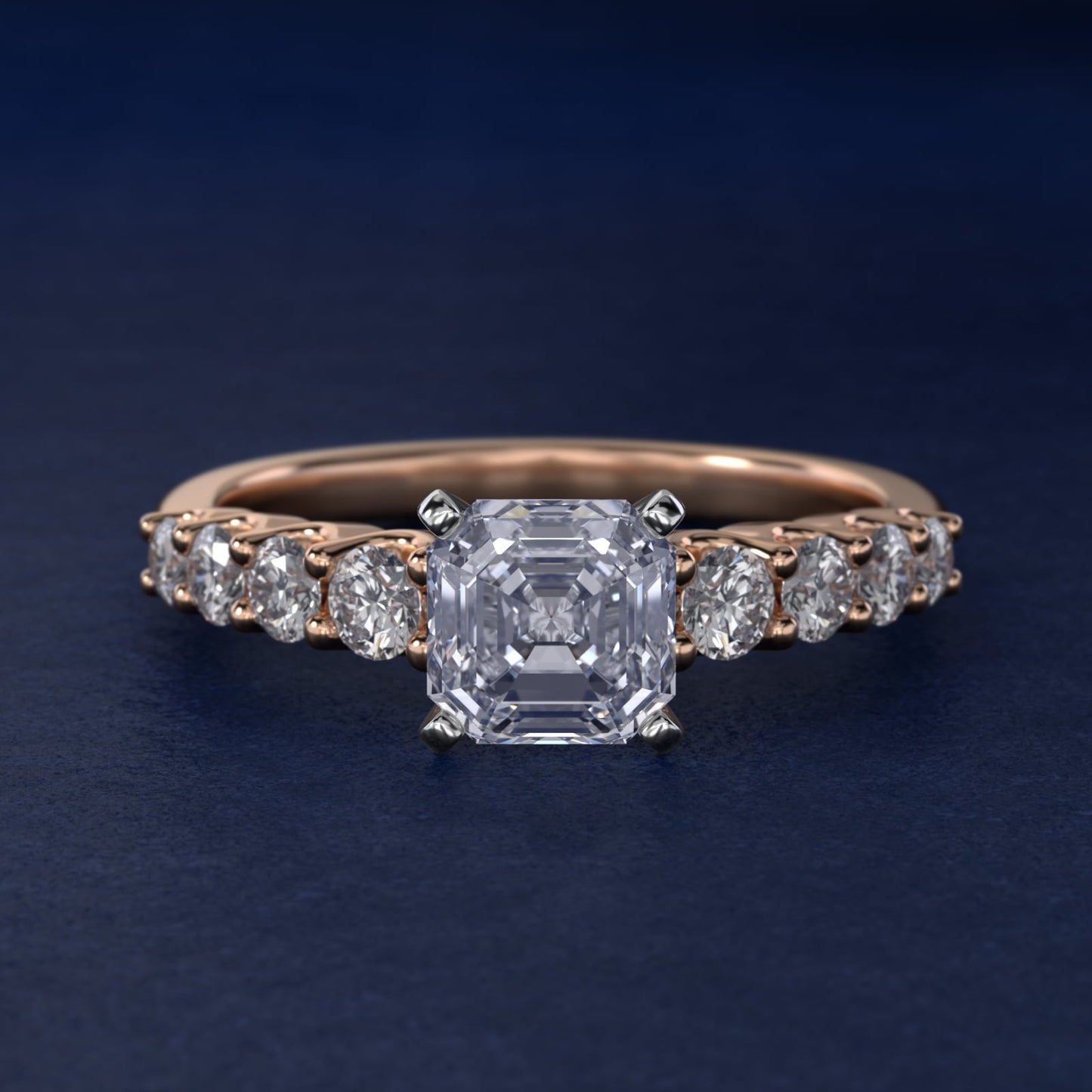 Graduated Side Stone Diamond Engagement Ring in 18k Rose Gold (3/8 ct. tw.) - Asscher Center
