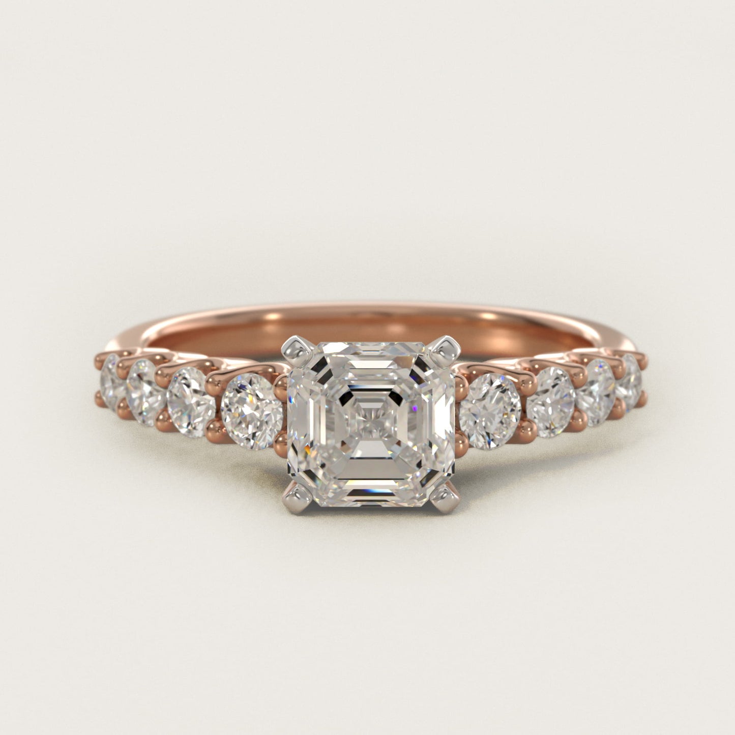 Graduated Side Stone Diamond Engagement Ring in 14k Rose Gold (3/8 ct. tw.) - Asscher Center