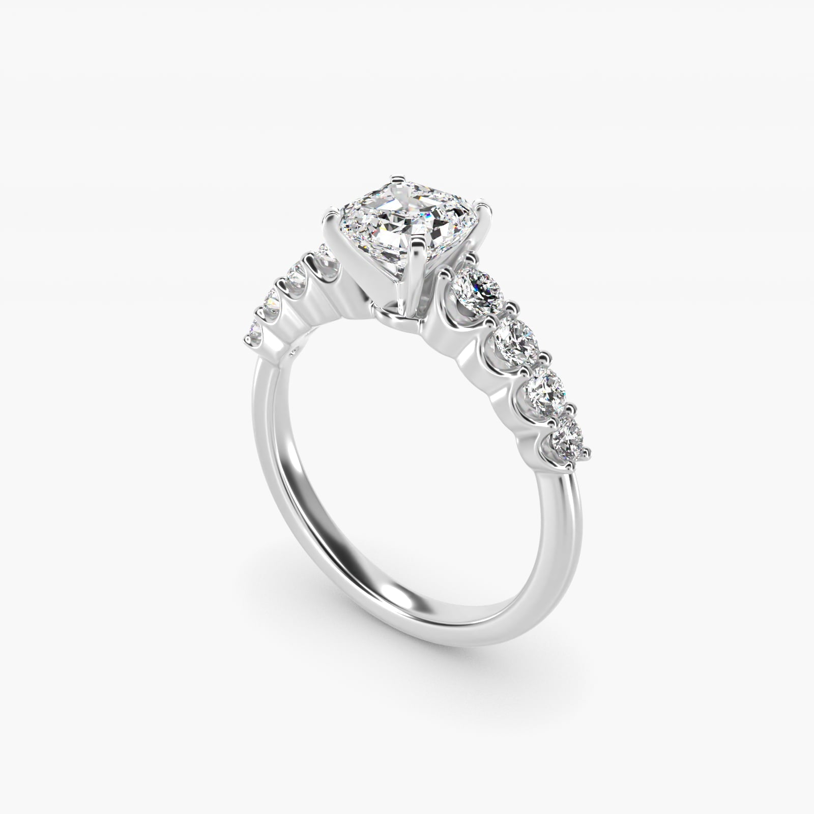 Graduated Side Stone Diamond Engagement Ring in 18k White Gold (3/8 ct. tw.) - Asscher Center