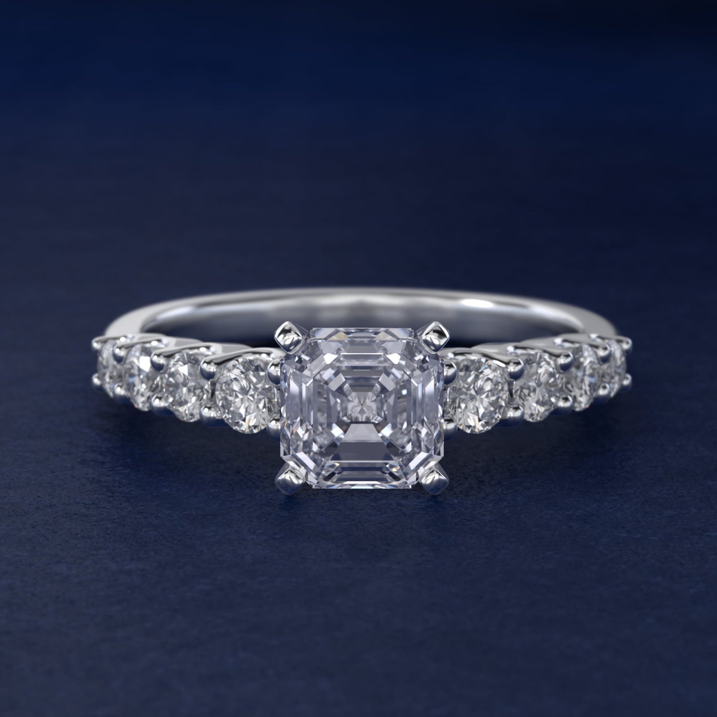 Graduated Side Stone Diamond Engagement Ring in 14k White Gold (3/8 ct. tw.) - Asscher Center