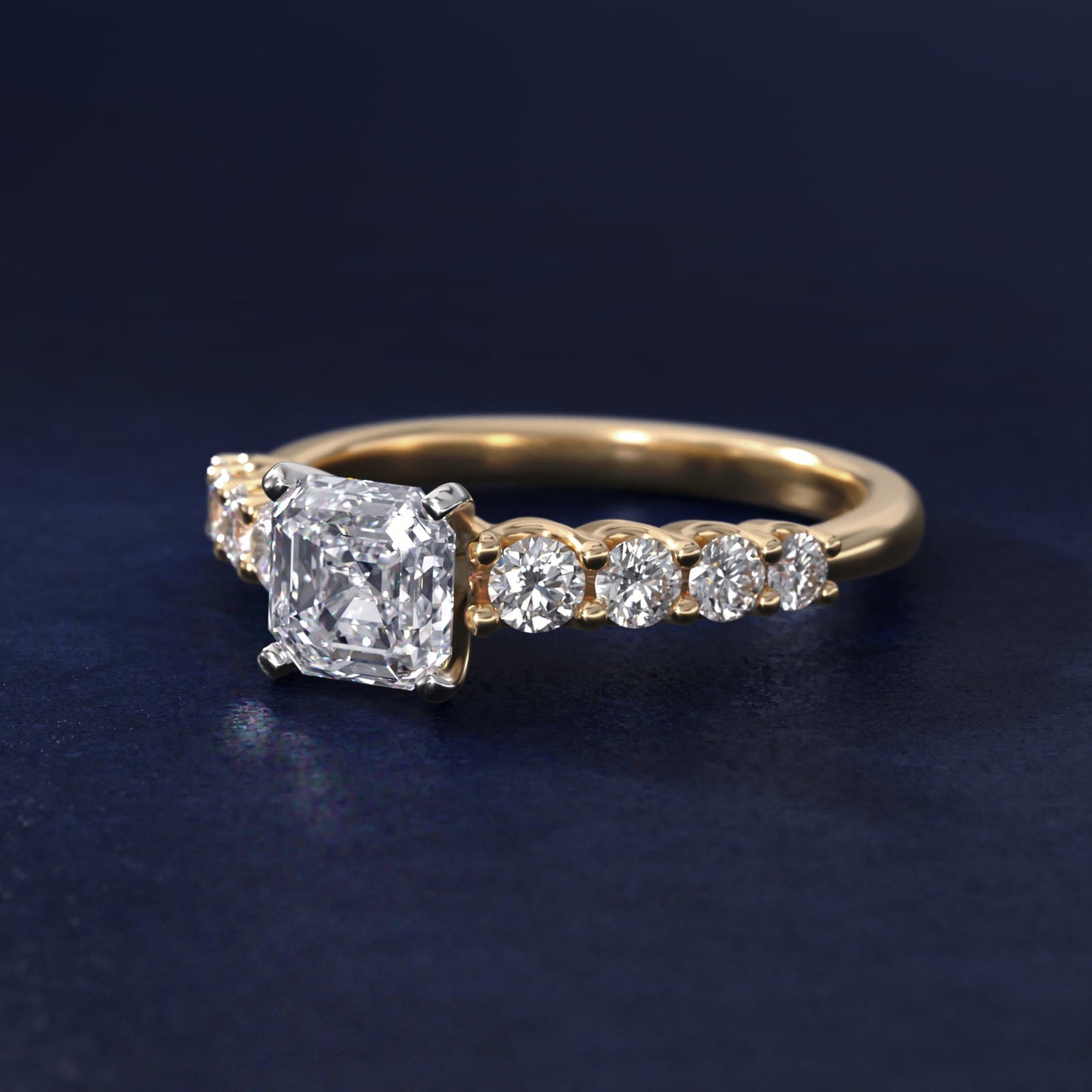 Graduated Side Stone Diamond Engagement Ring in 18k Yellow Gold (3/8 ct. tw.) - Asscher Center