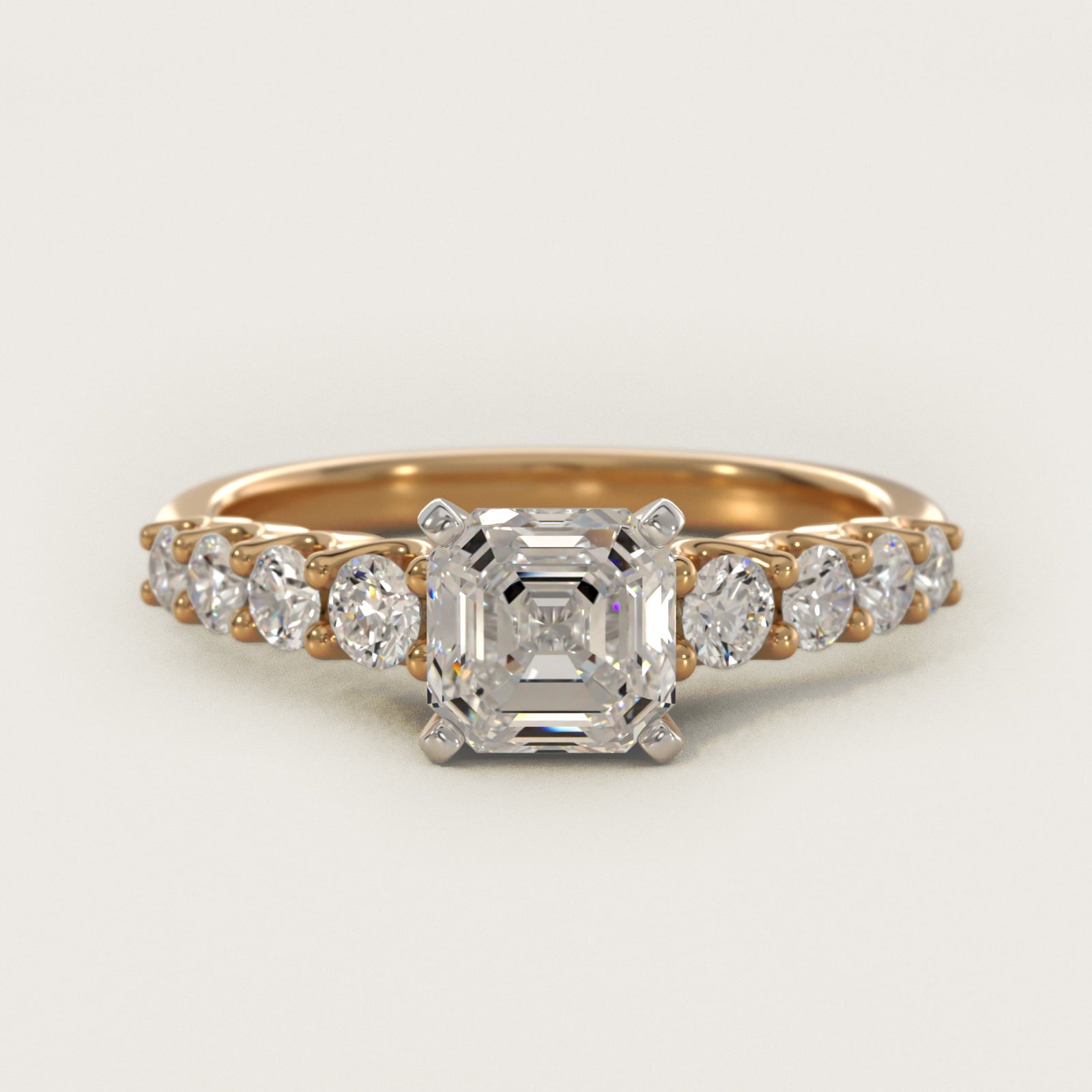 Graduated Side Stone Diamond Engagement Ring in 14K Yellow Gold (3/8 ct. tw.) - Asscher Center
