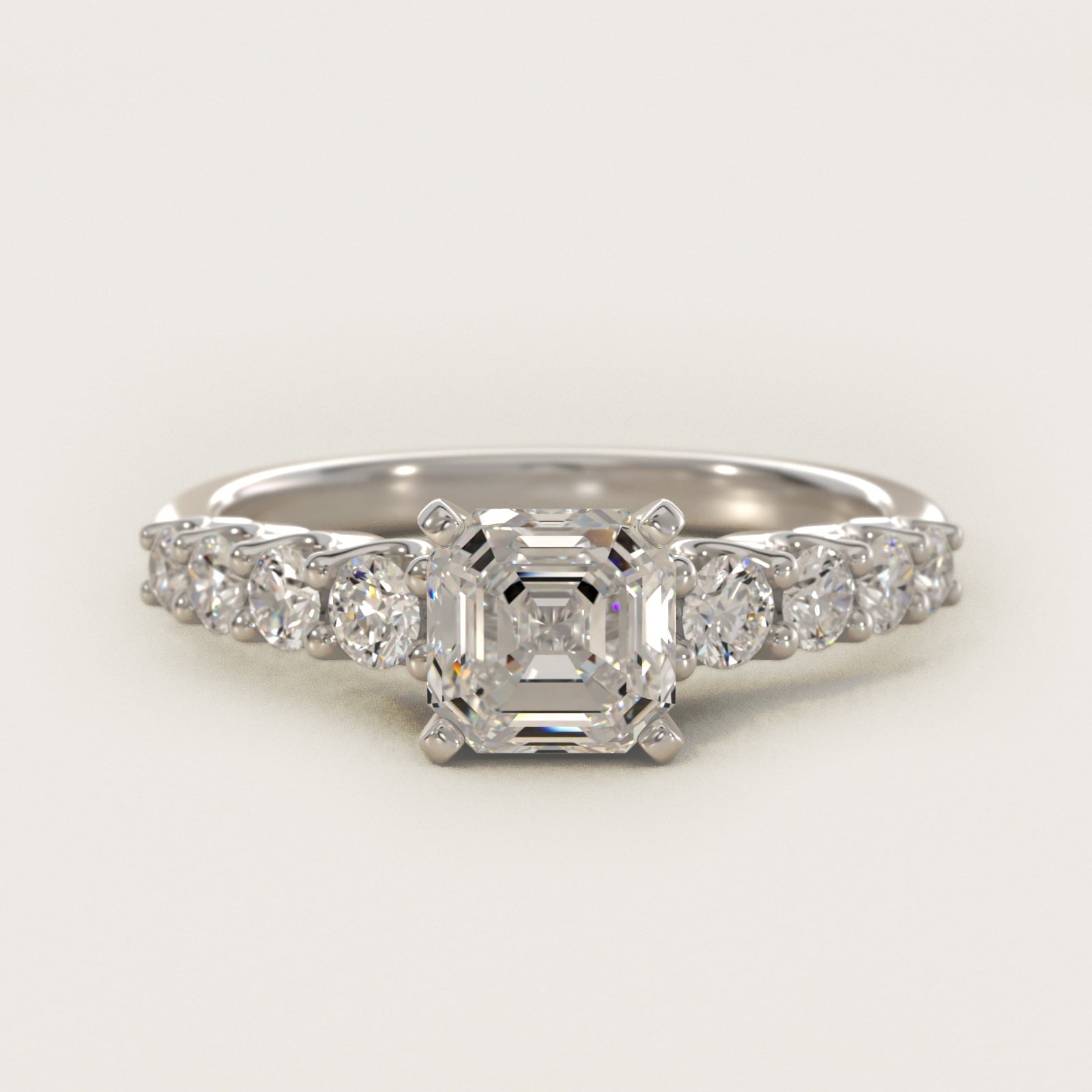 Graduated Side Stone Diamond Engagement Ring in Platinum (3/8 ct. tw.) - Asscher Center