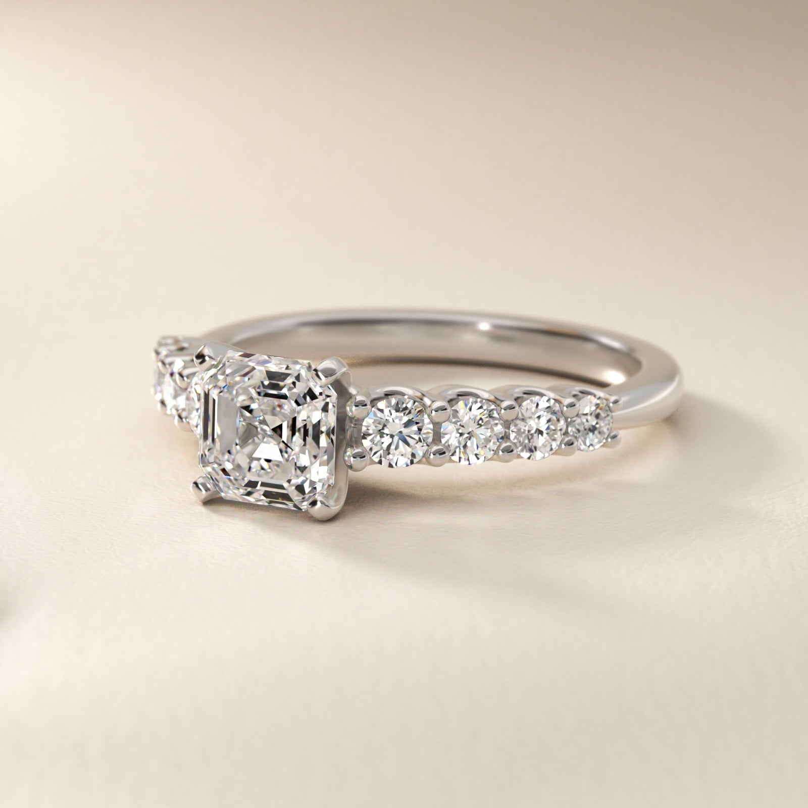 Graduated Side Stone Diamond Engagement Ring in Platinum (3/8 ct. tw.) - Asscher Center