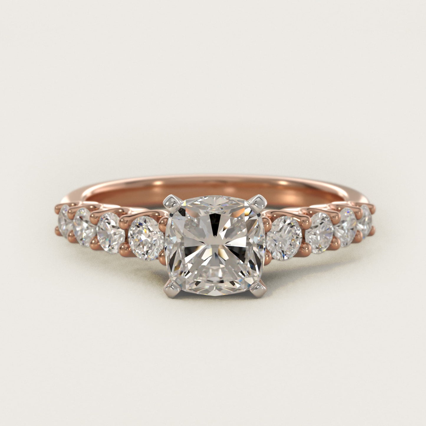 Graduated Side Stone Diamond Engagement Ring in 14k Rose Gold (3/8 ct. tw.) - Cushion Center