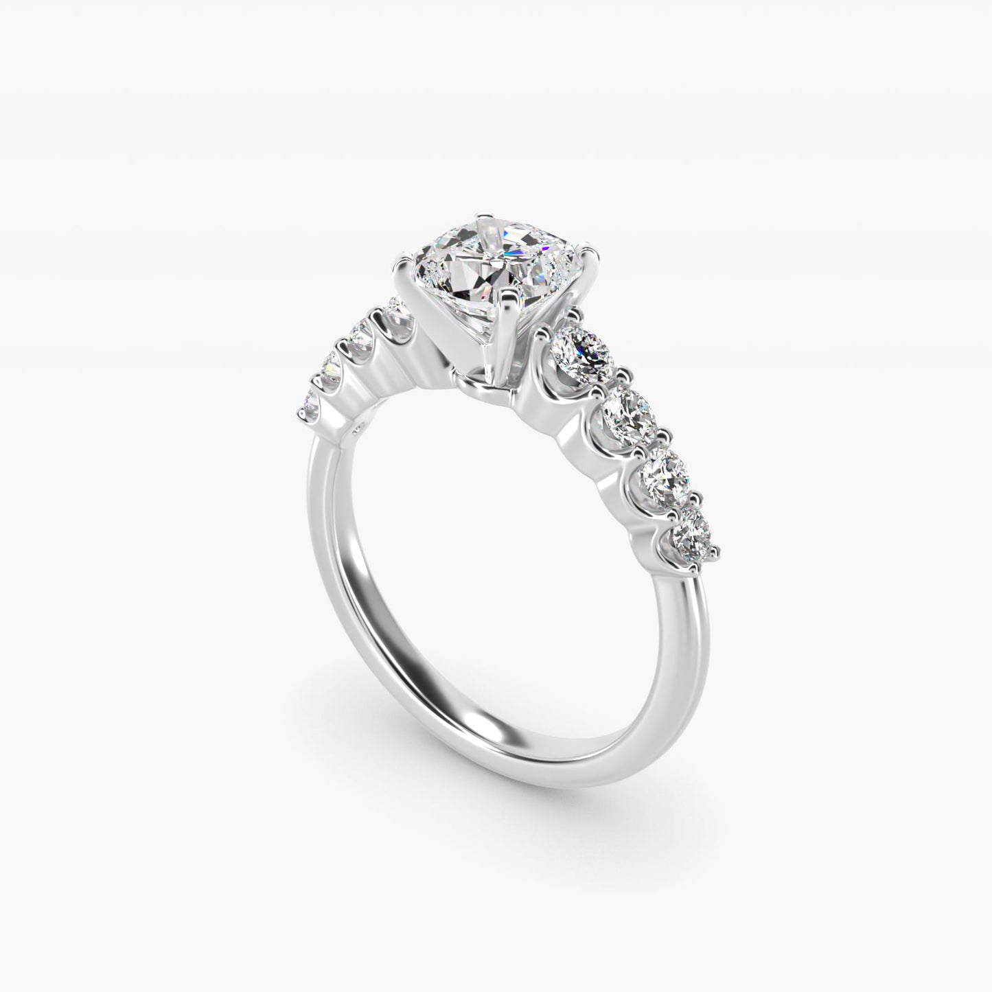 Graduated Side Stone Diamond Engagement Ring in 14k White Gold (3/8 ct. tw.) - Cushion Center