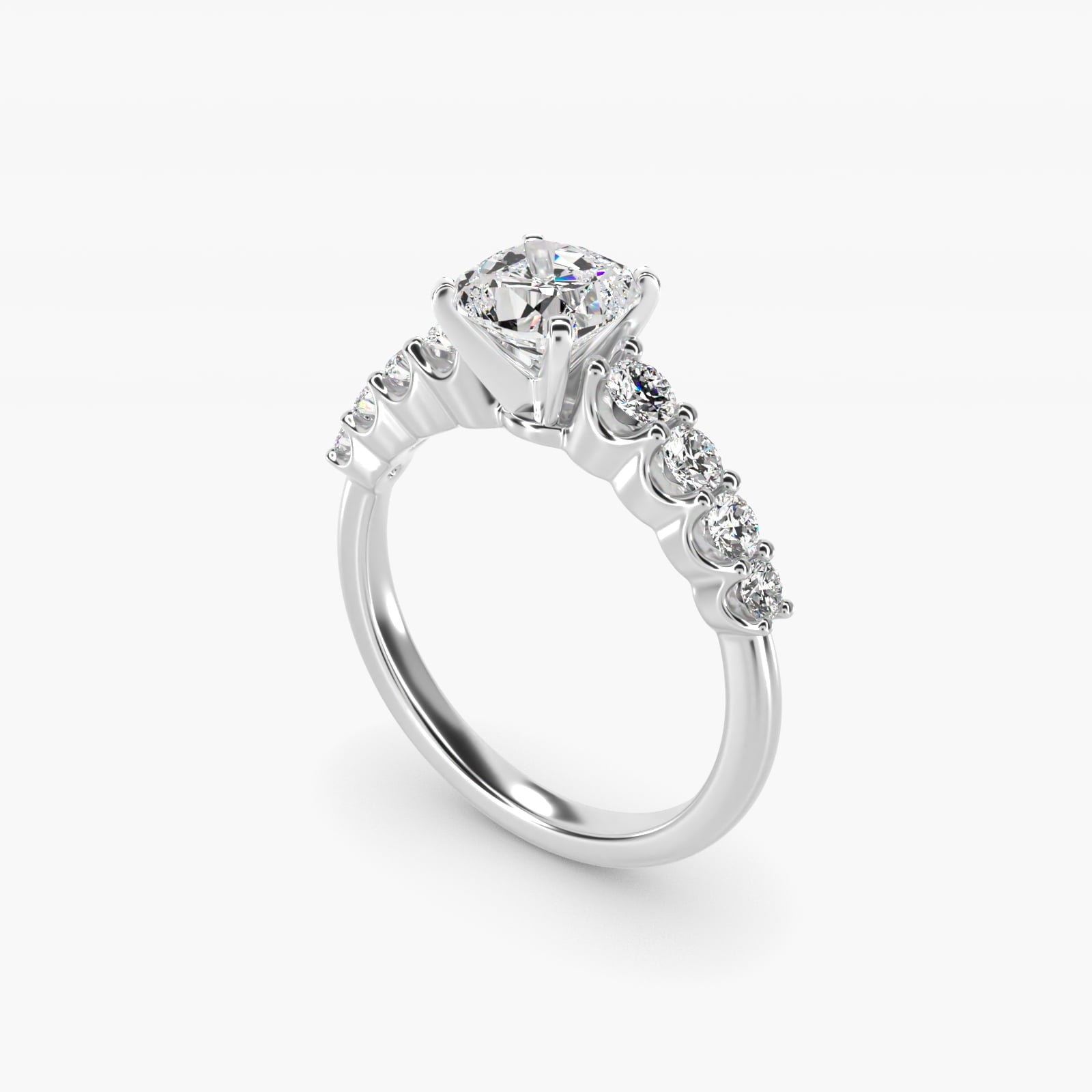 Graduated Side Stone Diamond Engagement Ring in 18k White Gold (3/8 ct. tw.) - Cushion Center
