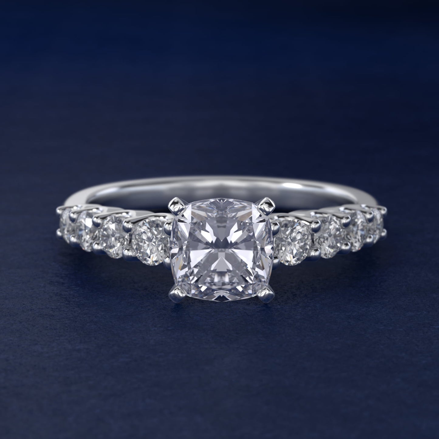 Graduated Side Stone Diamond Engagement Ring in 14k White Gold (3/8 ct. tw.) - Cushion Center