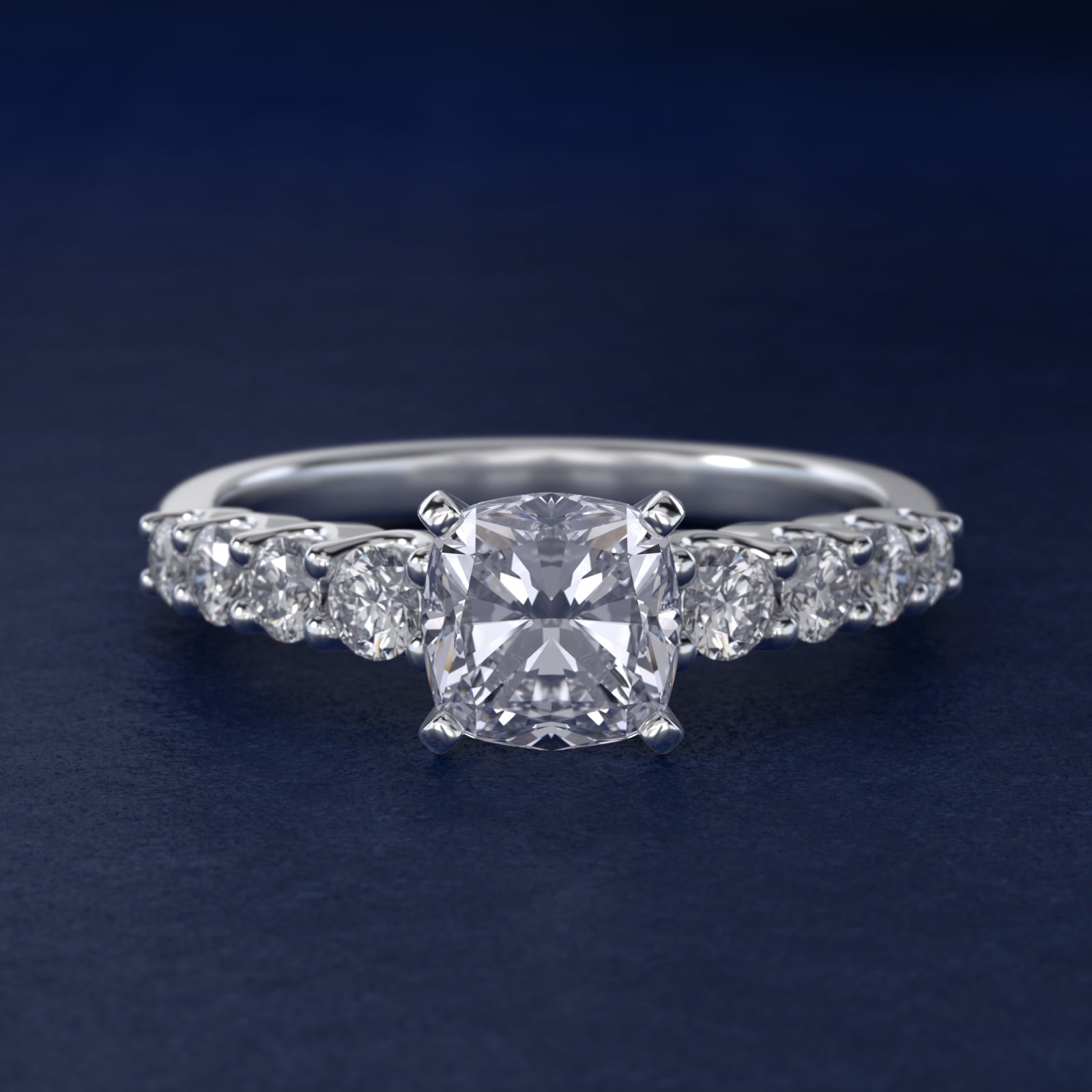 Graduated Side Stone Diamond Engagement Ring in 14k White Gold (3/8 ct. tw.) - Cushion Center