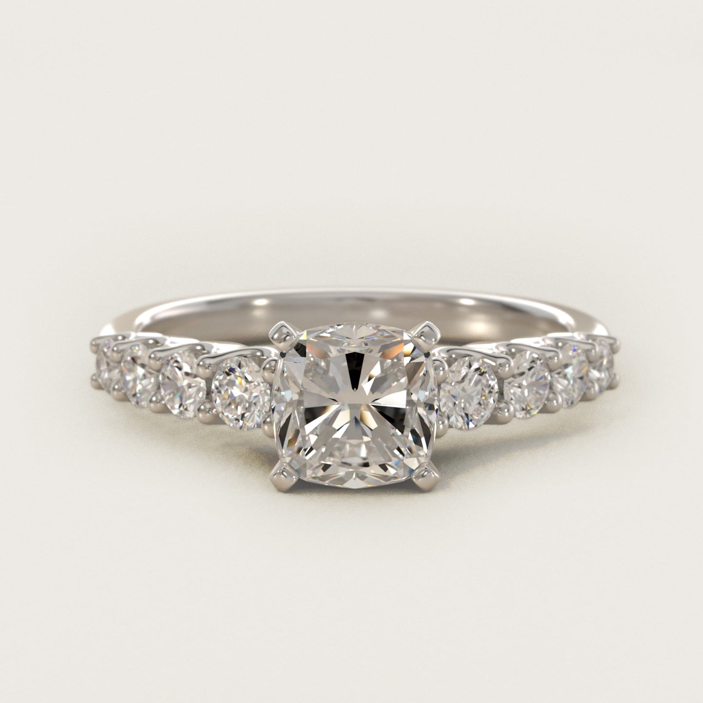 Graduated Side Stone Diamond Engagement Ring in 14k White Gold (3/8 ct. tw.) - Cushion Center