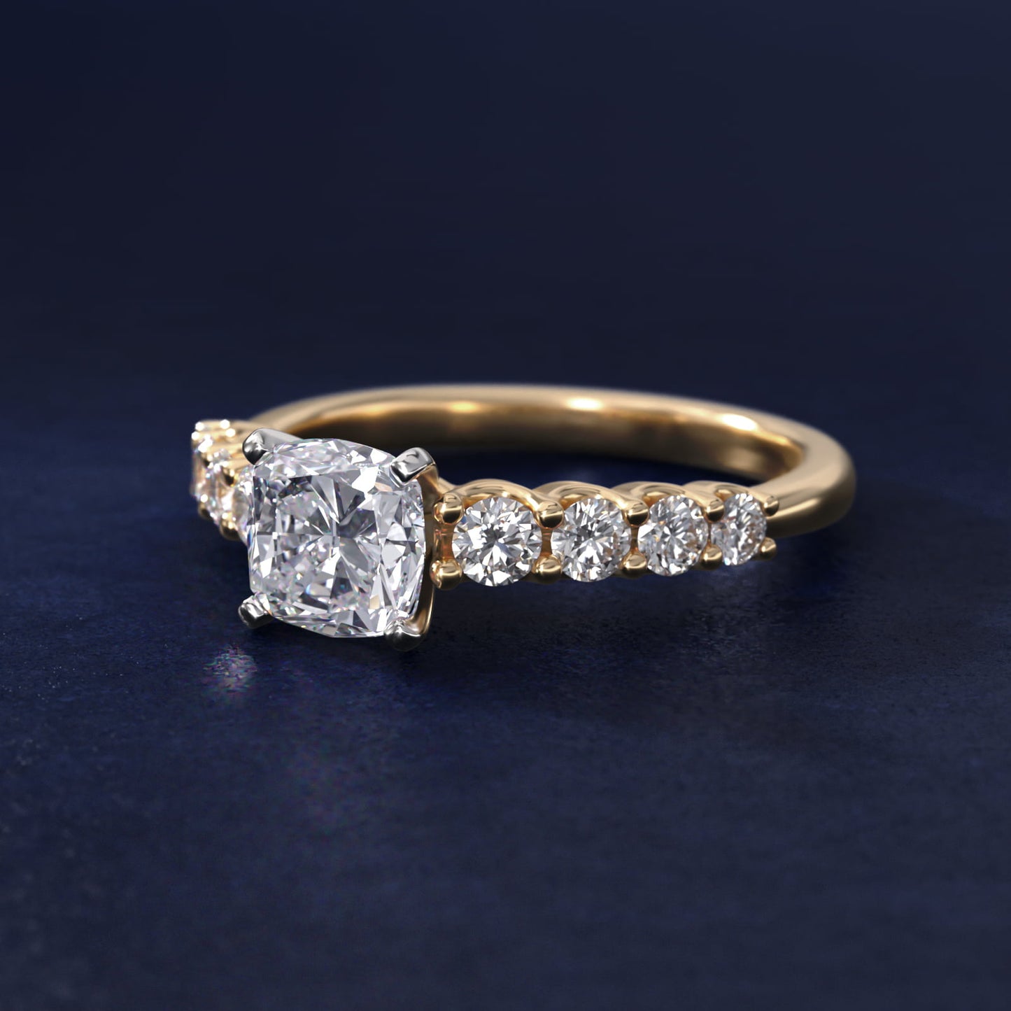 Graduated Side Stone Diamond Engagement Ring in 14K Yellow Gold (3/8 ct. tw.) - Cushion Center