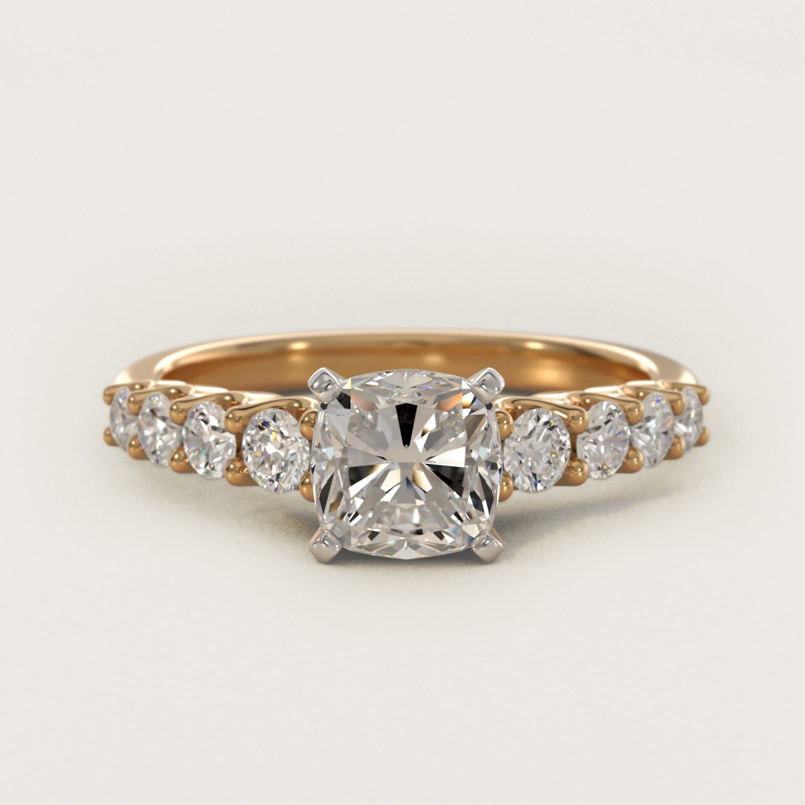 Graduated Side Stone Diamond Engagement Ring in 18k Yellow Gold (3/8 ct. tw.) - Cushion Center